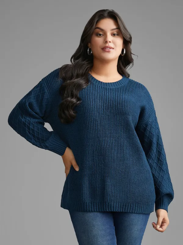 Cable Knit Texture Lantern Sleeve Pullover sold by Bloomchic