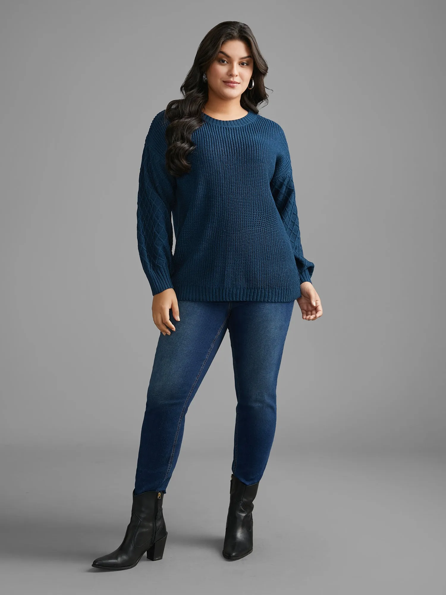 Cable Knit Texture Lantern Sleeve Pullover sold by Bloomchic product image thumbnail 3