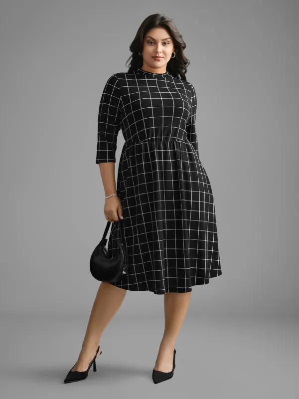 Plaid Mock Neck Elastic Waist Dress sold by Bloomchic