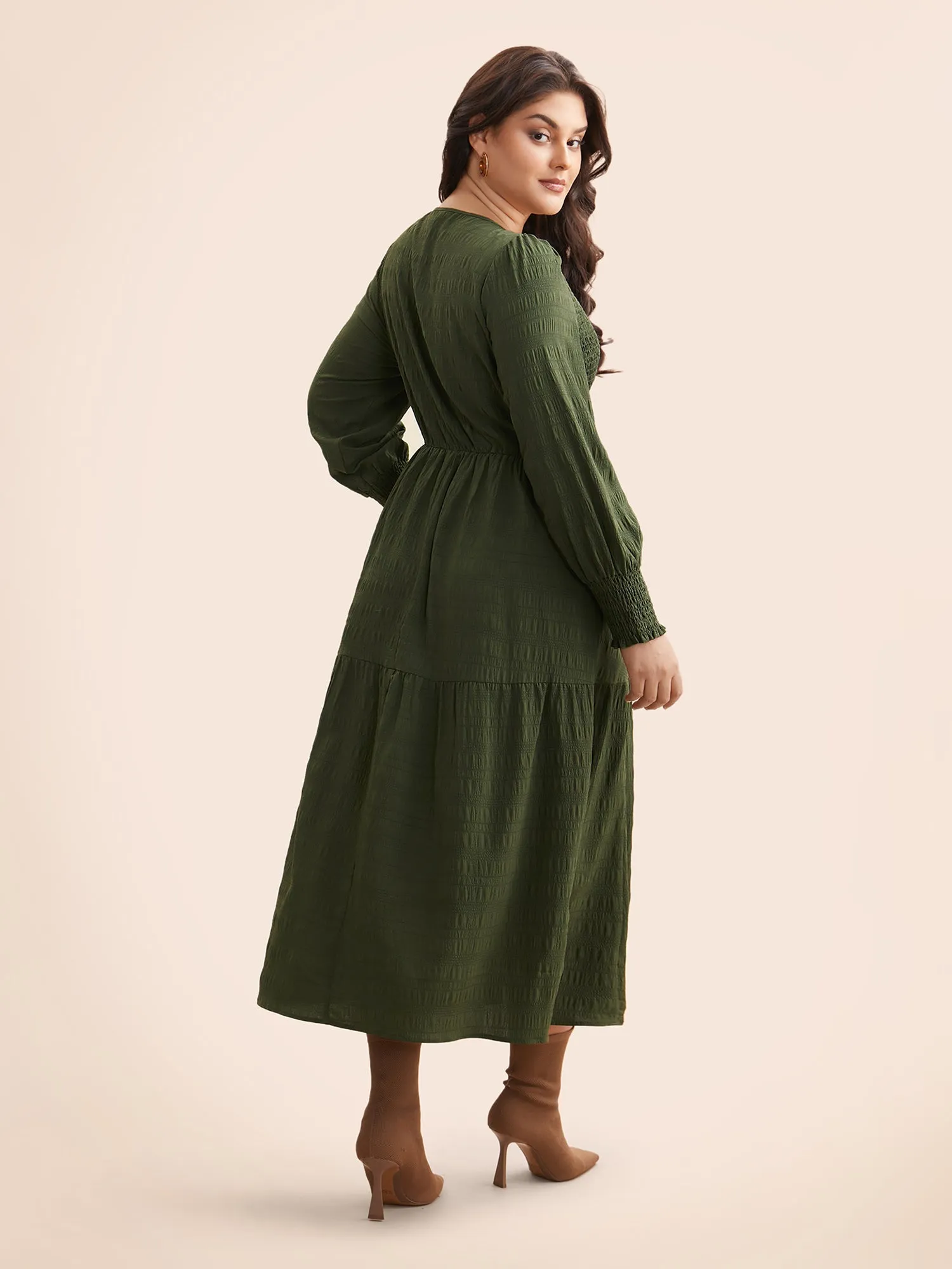 Plain Textured Shirred Midi Dress sold by Bloomchic product image thumbnail 5