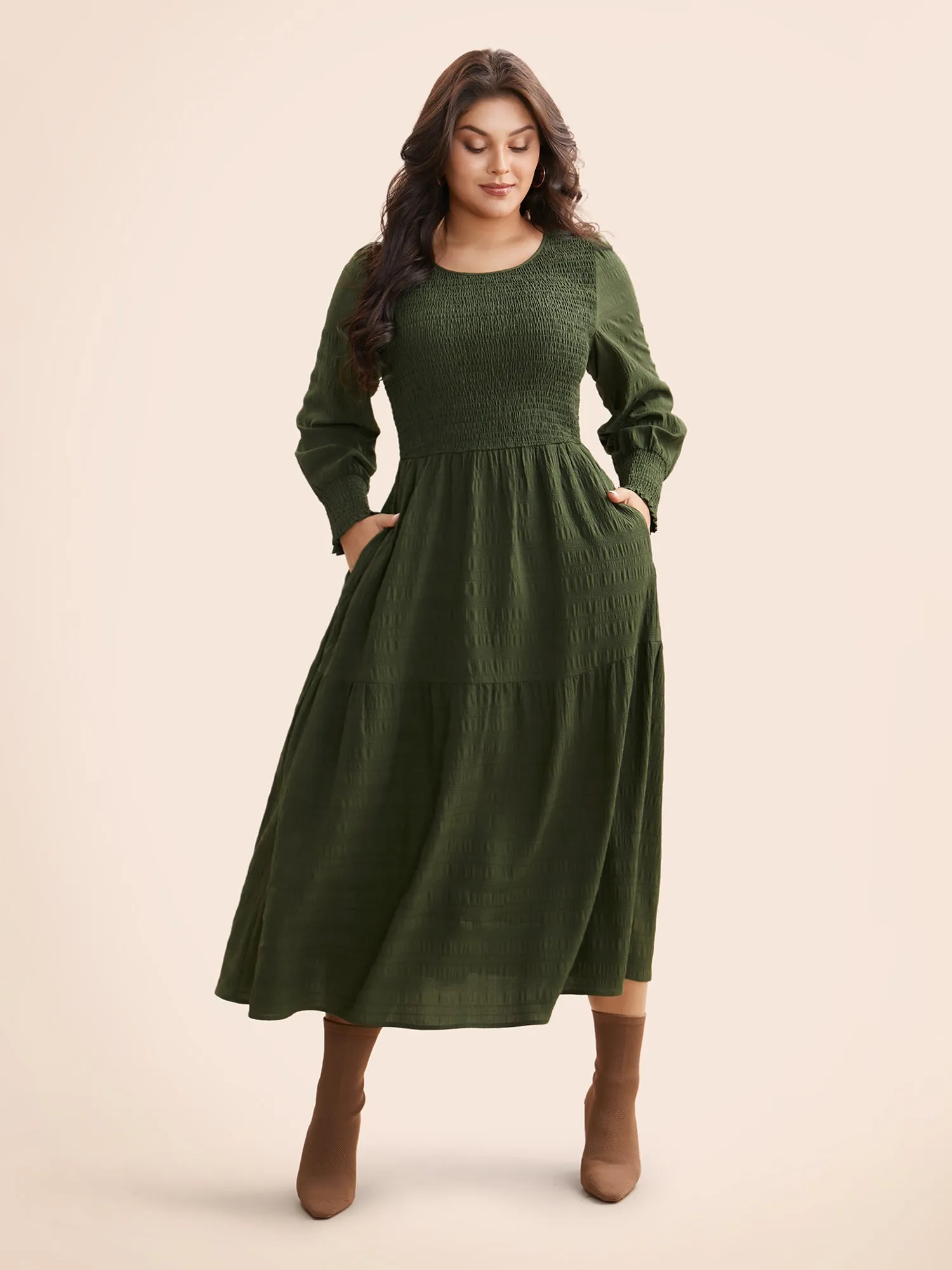 Plain Textured Shirred Midi Dress sold by Bloomchic product image thumbnail 4