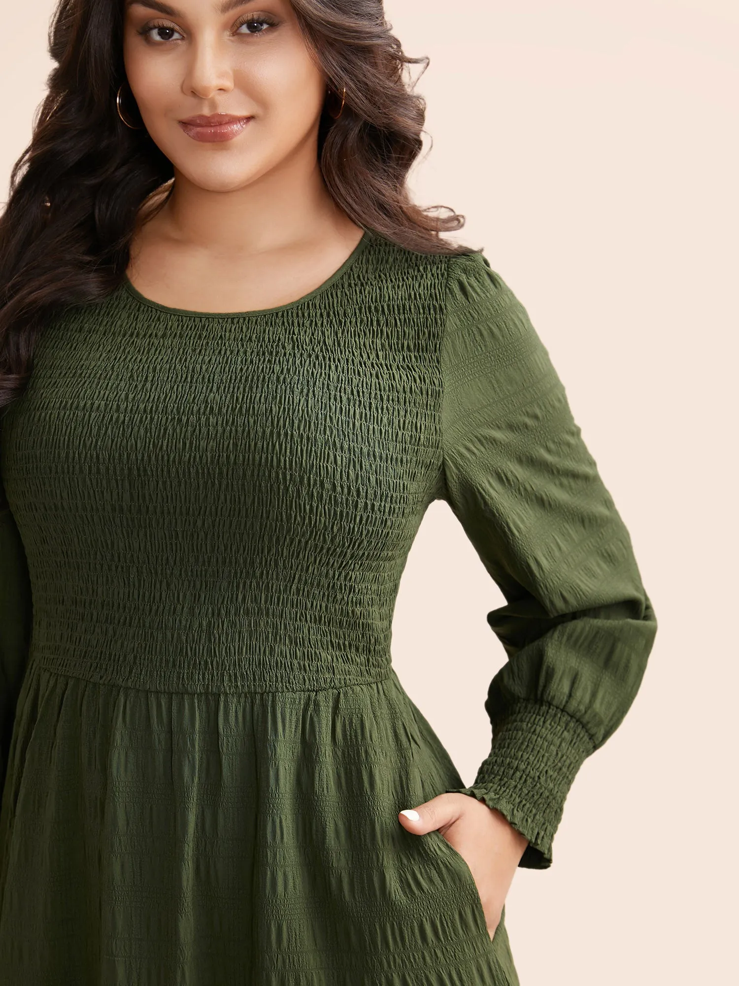 Plain Textured Shirred Midi Dress sold by Bloomchic product image thumbnail 2