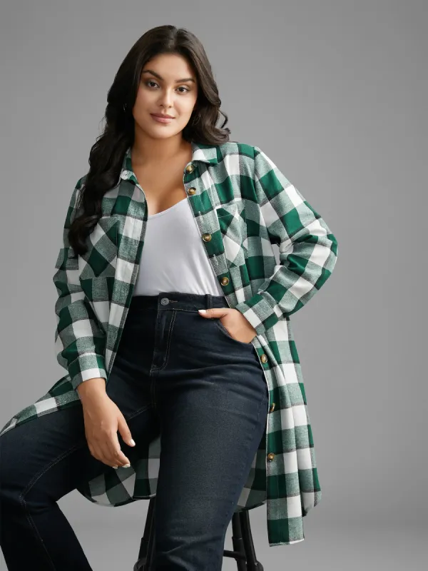 Plaid Patched Pocket Arc Hem Jacket sold by Bloomchic