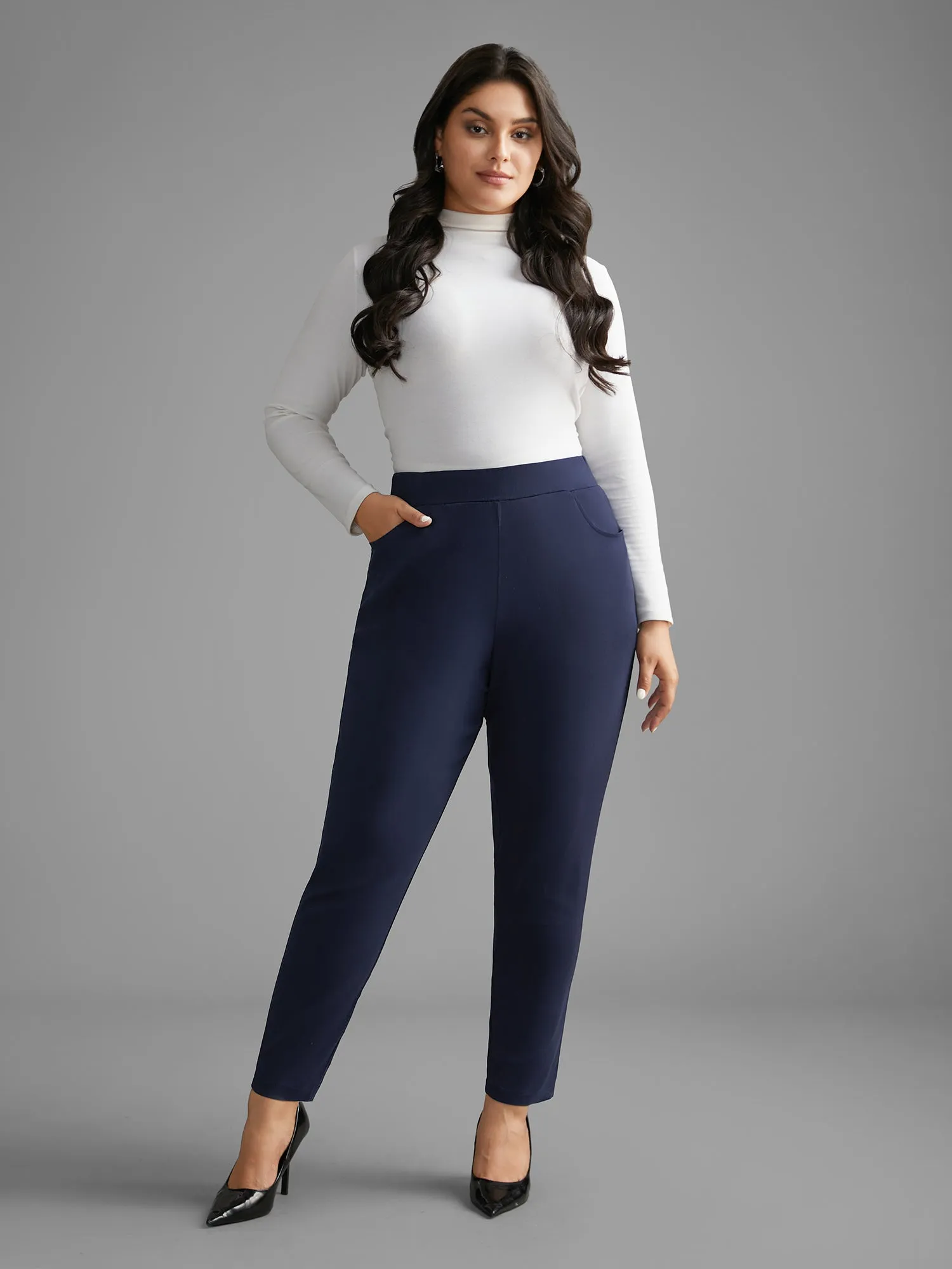 Mid Rise Elastic Waist Skinny Pants sold by Bloomchic product image thumbnail 2