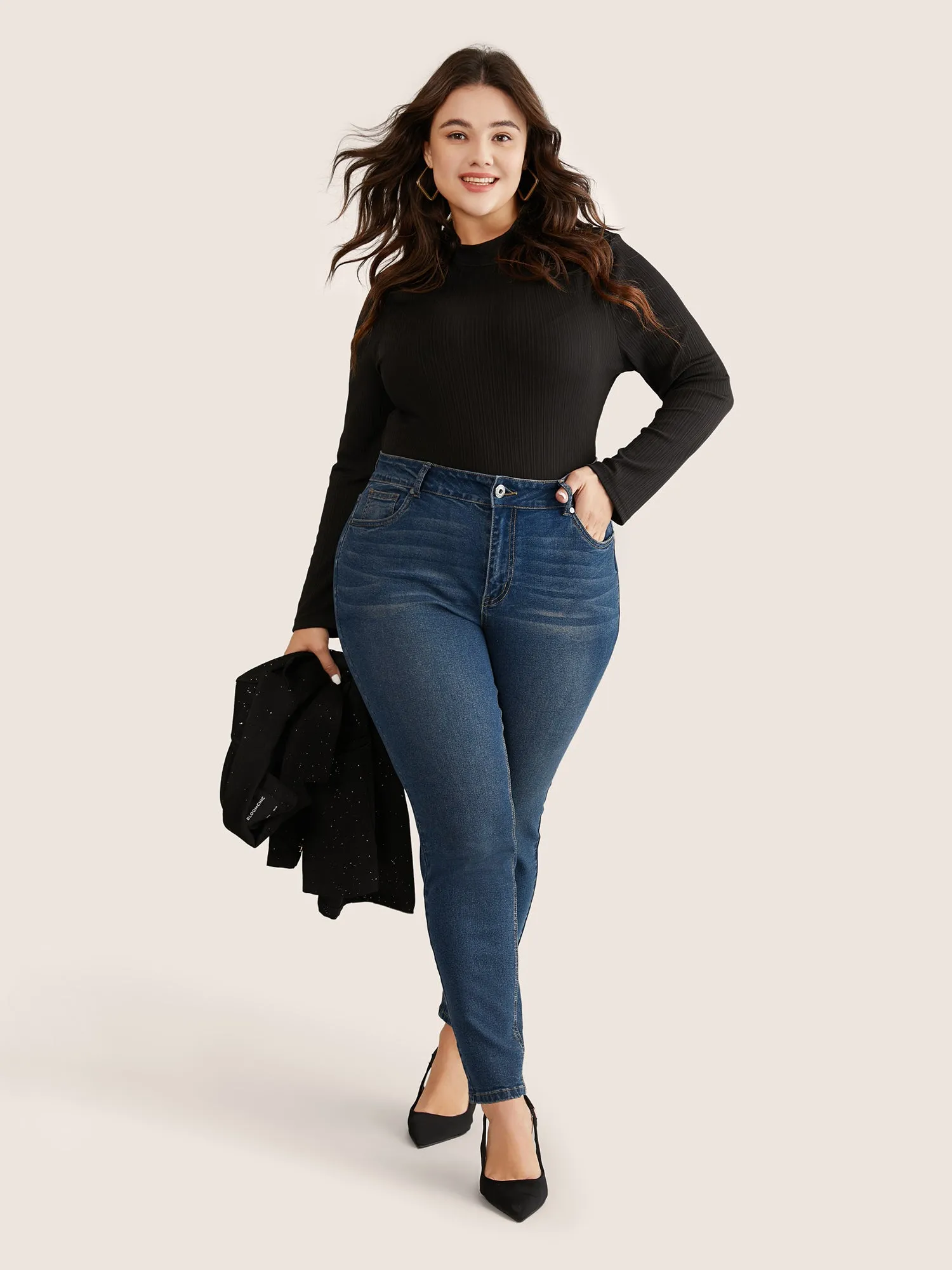 Very Stretchy High Rise Zipper Fly Skinny Jeans sold by Bloomchic product image thumbnail 2