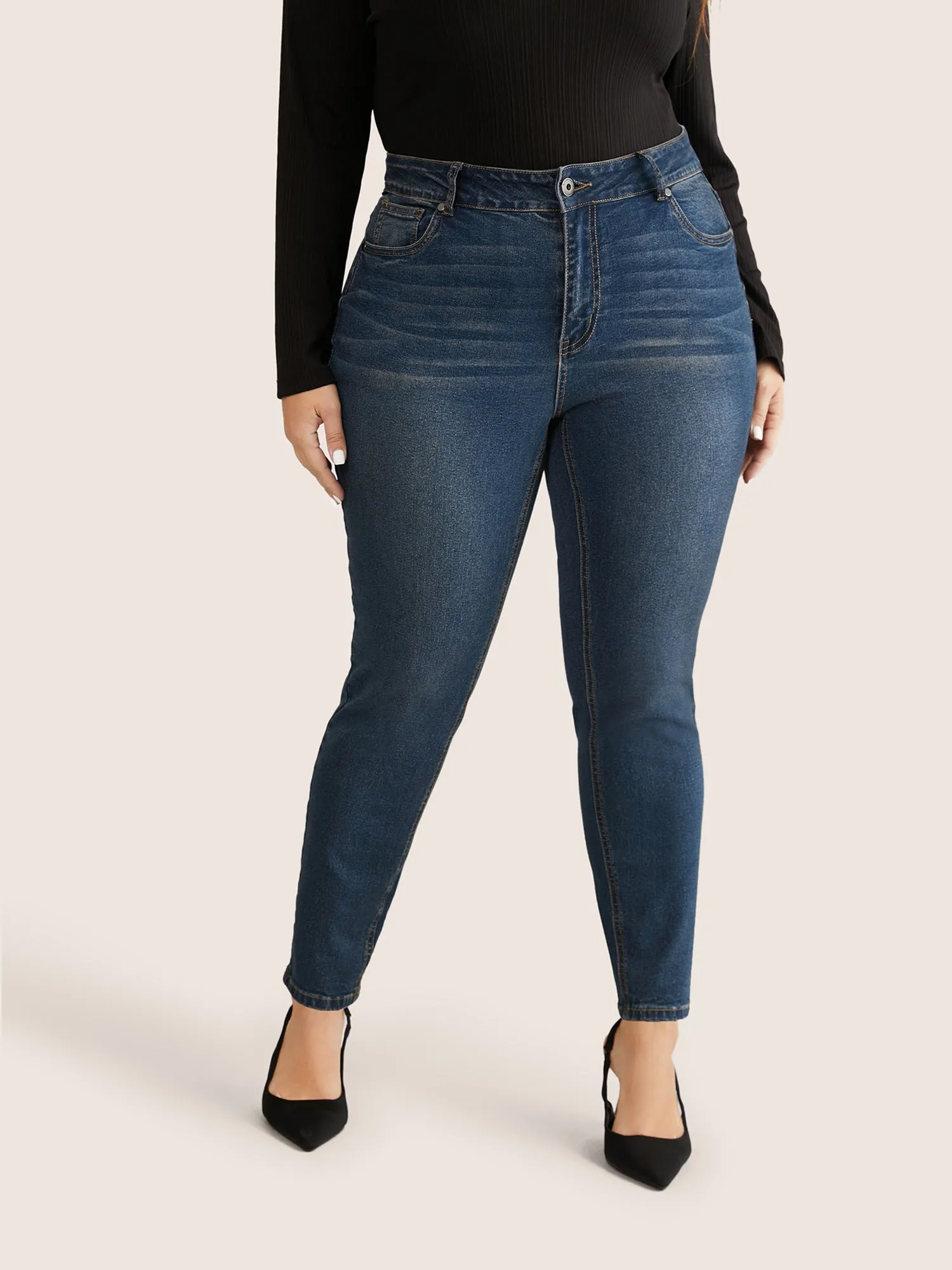 Very Stretchy High Rise Zipper Fly Skinny Jeans sold by Bloomchic
