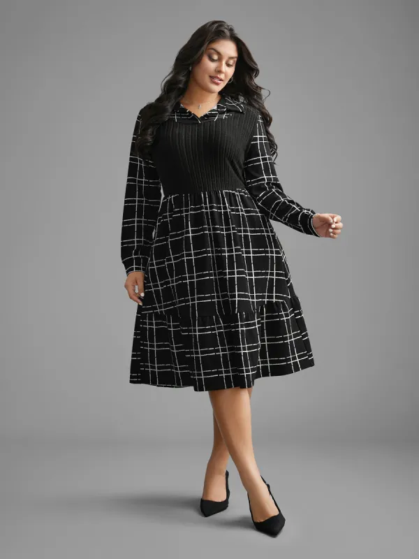Plaid Patchwork Texture Ruffle Hem Dress sold by Bloomchic