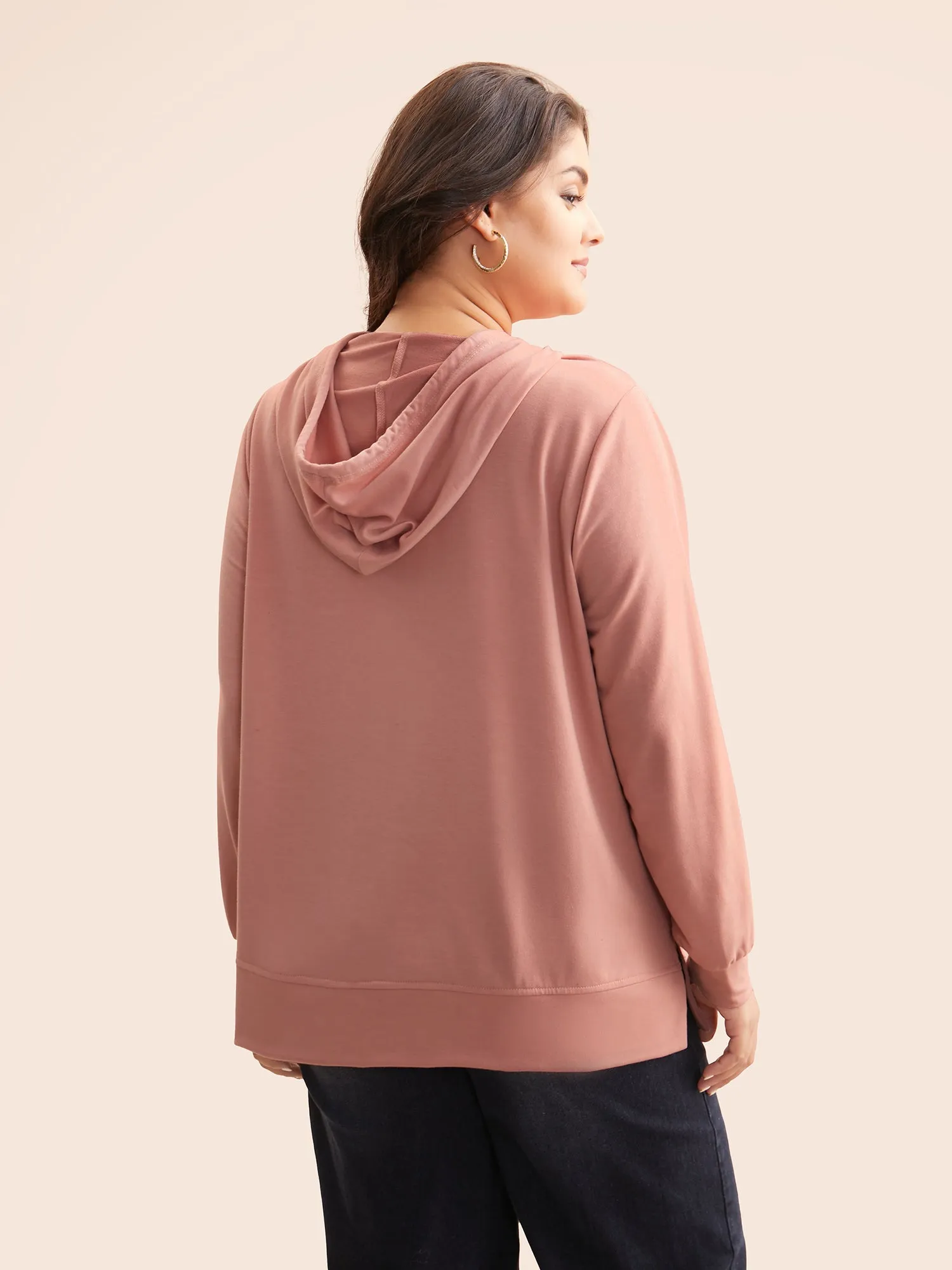 Solid Slightly Stretchy Hooded Drawstring Sweatshirt sold by Bloomchic product image thumbnail 2