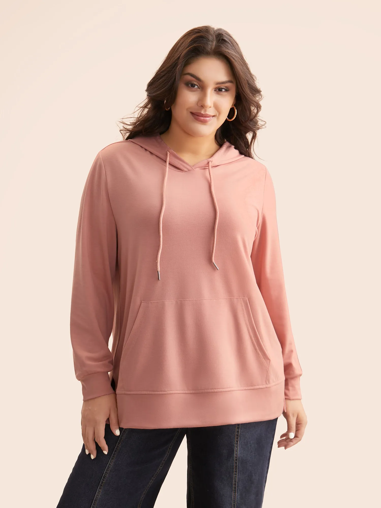 Solid Slightly Stretchy Hooded Drawstring Sweatshirt sold by Bloomchic