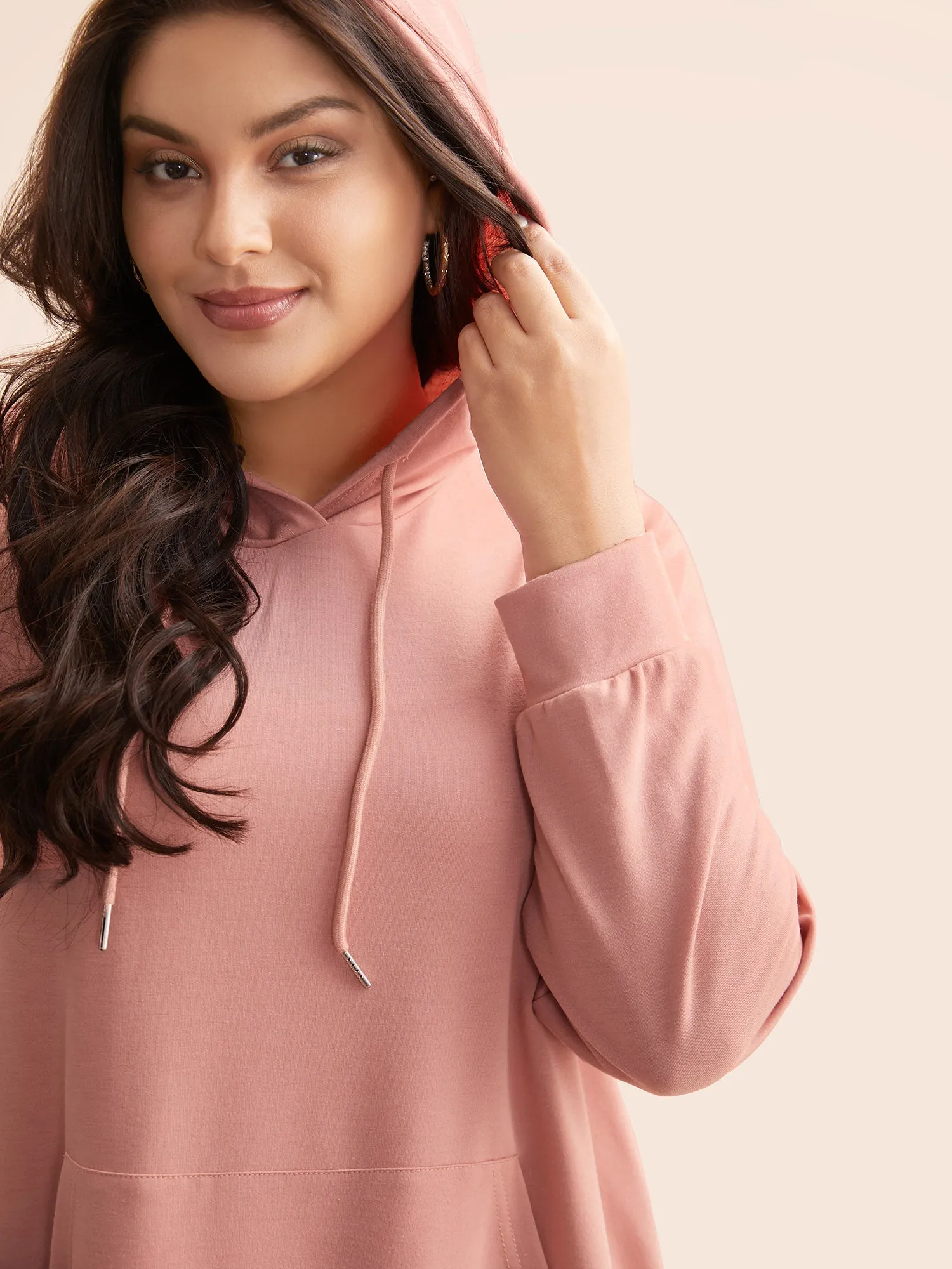 Solid Slightly Stretchy Hooded Drawstring Sweatshirt sold by Bloomchic product image thumbnail 5