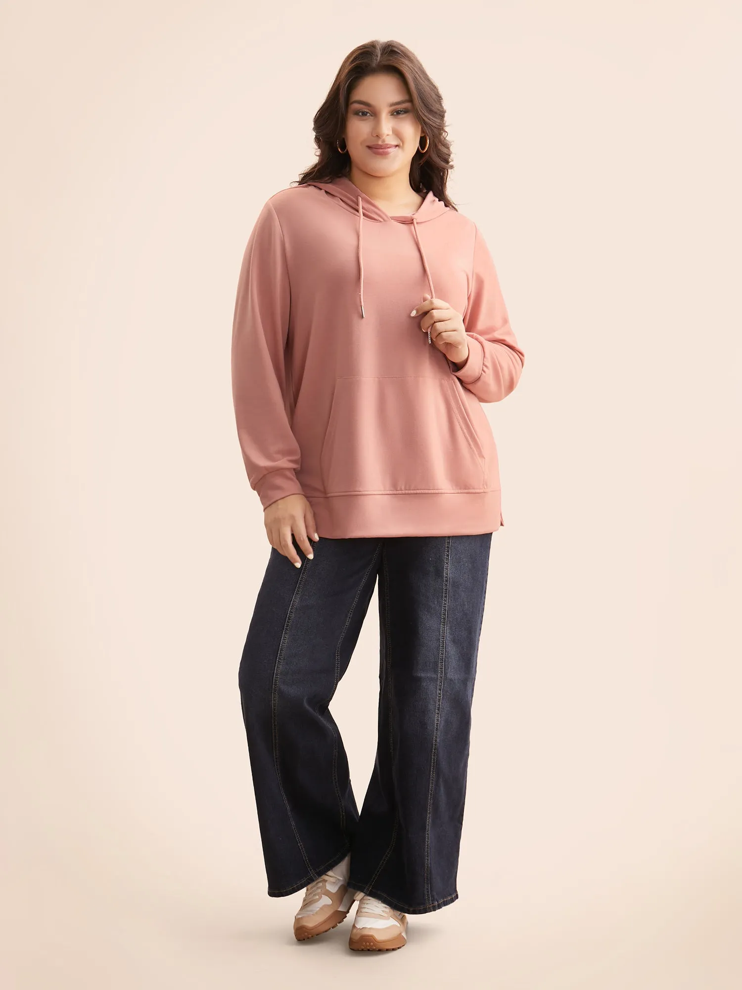 Solid Slightly Stretchy Hooded Drawstring Sweatshirt sold by Bloomchic product image thumbnail 4