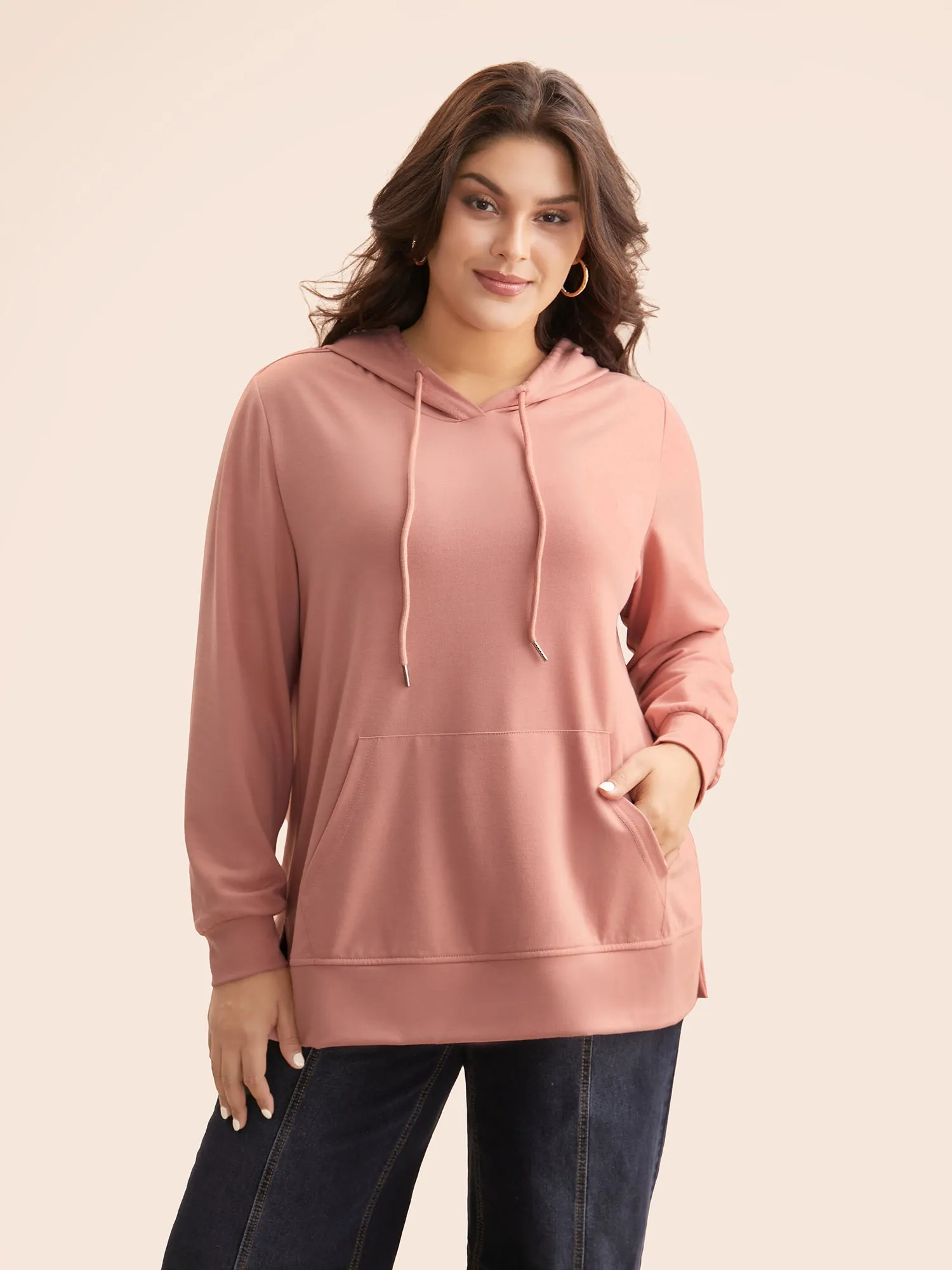 Solid Slightly Stretchy Hooded Drawstring Sweatshirt sold by Bloomchic product image thumbnail 3