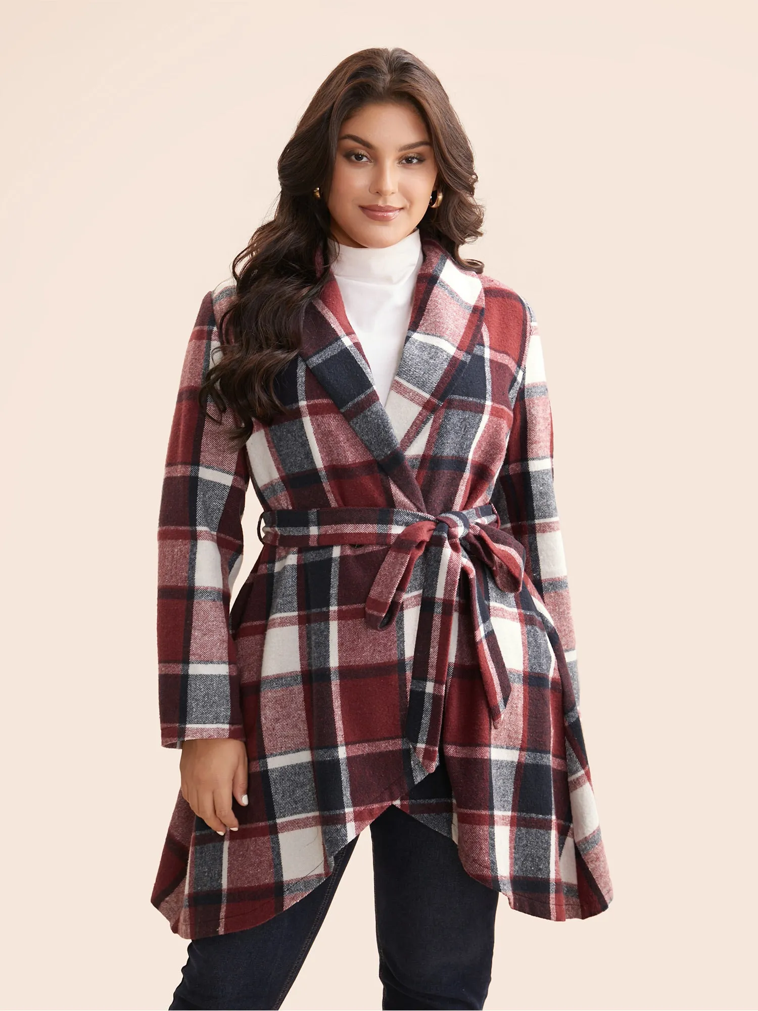 Plaid Asymmetrical Hem Belted Coat sold by Bloomchic product image thumbnail 3