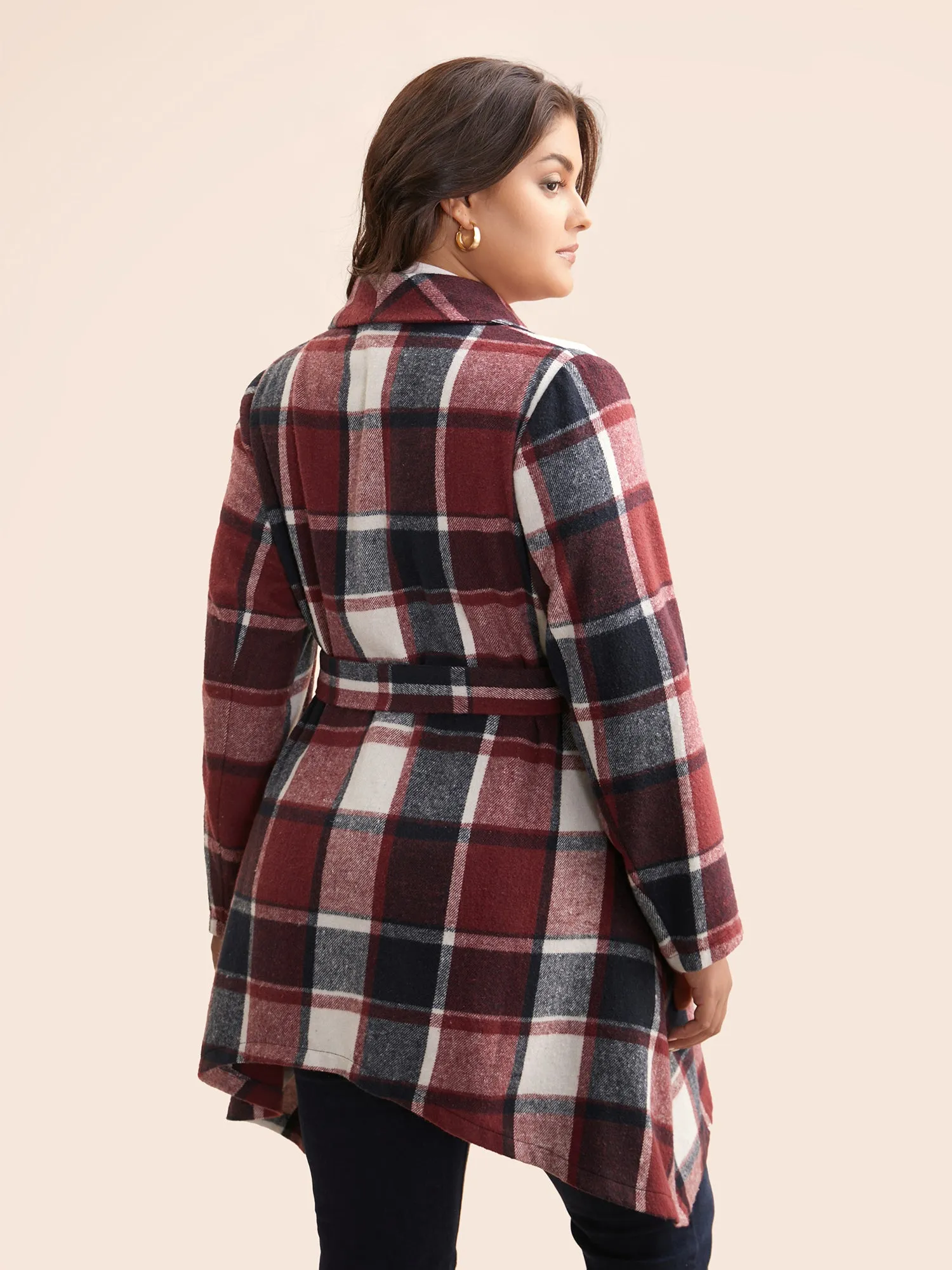 Plaid Asymmetrical Hem Belted Coat sold by Bloomchic product image thumbnail 5