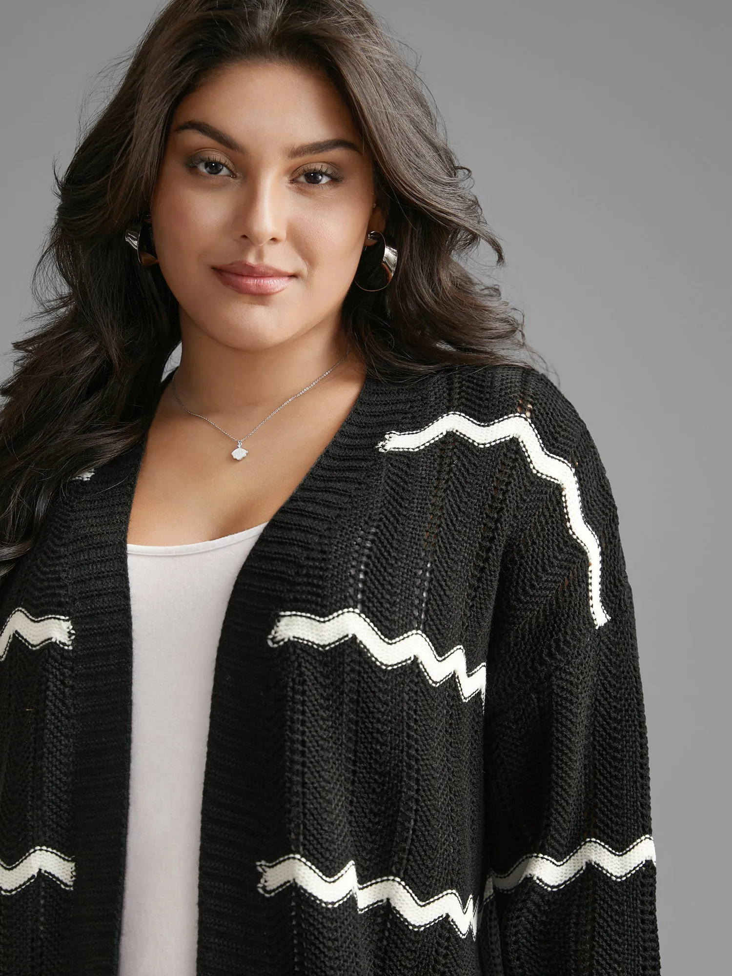 Striped Textured Pointelle Knit Cardigan sold by Bloomchic product image thumbnail 5