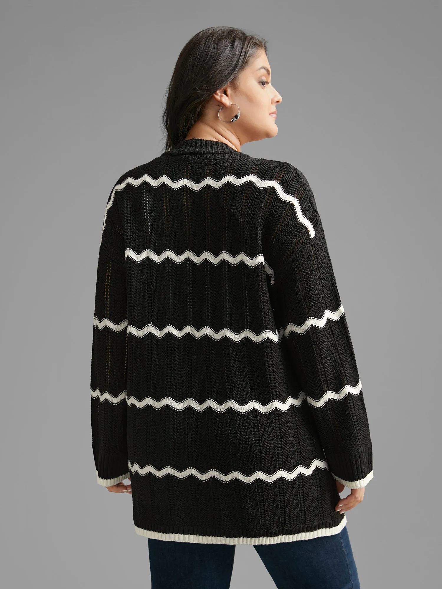 Striped Textured Pointelle Knit Cardigan sold by Bloomchic product image thumbnail 2