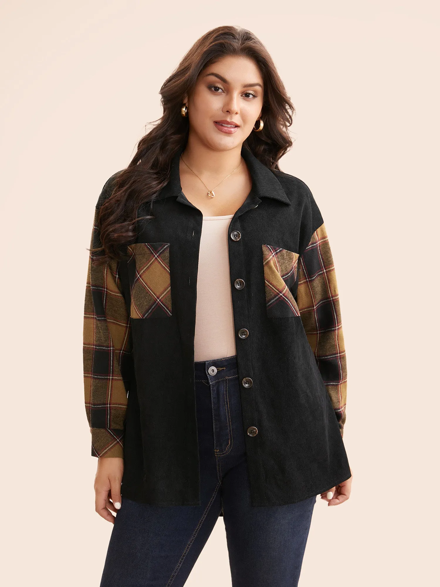 Plaid Patchwork Patched Pocket Jacket sold by Bloomchic product image thumbnail 3