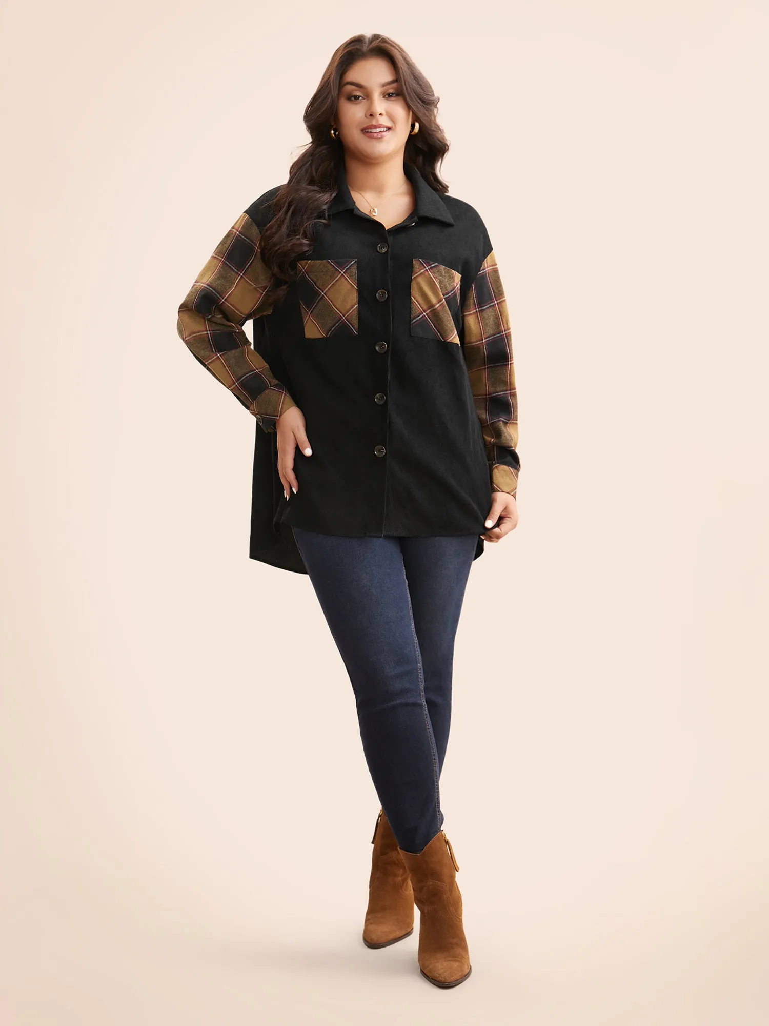Plaid Patchwork Patched Pocket Jacket sold by Bloomchic product image thumbnail 2
