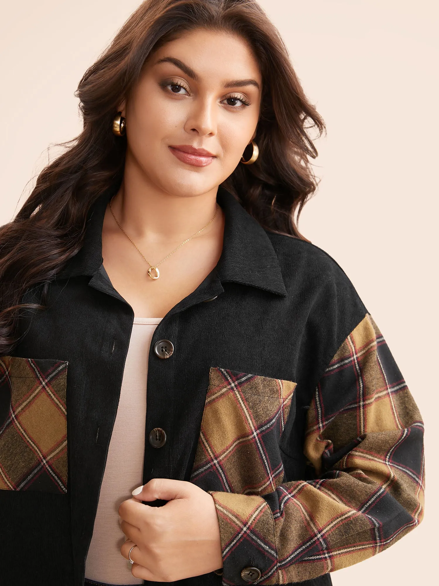 Plaid Patchwork Patched Pocket Jacket sold by Bloomchic
