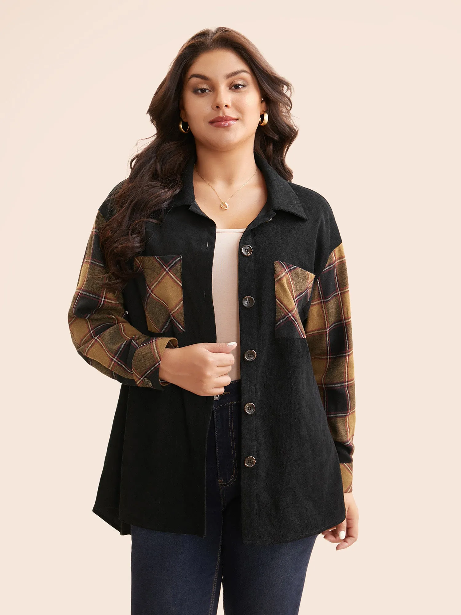Plaid Patchwork Patched Pocket Jacket sold by Bloomchic product image thumbnail 4