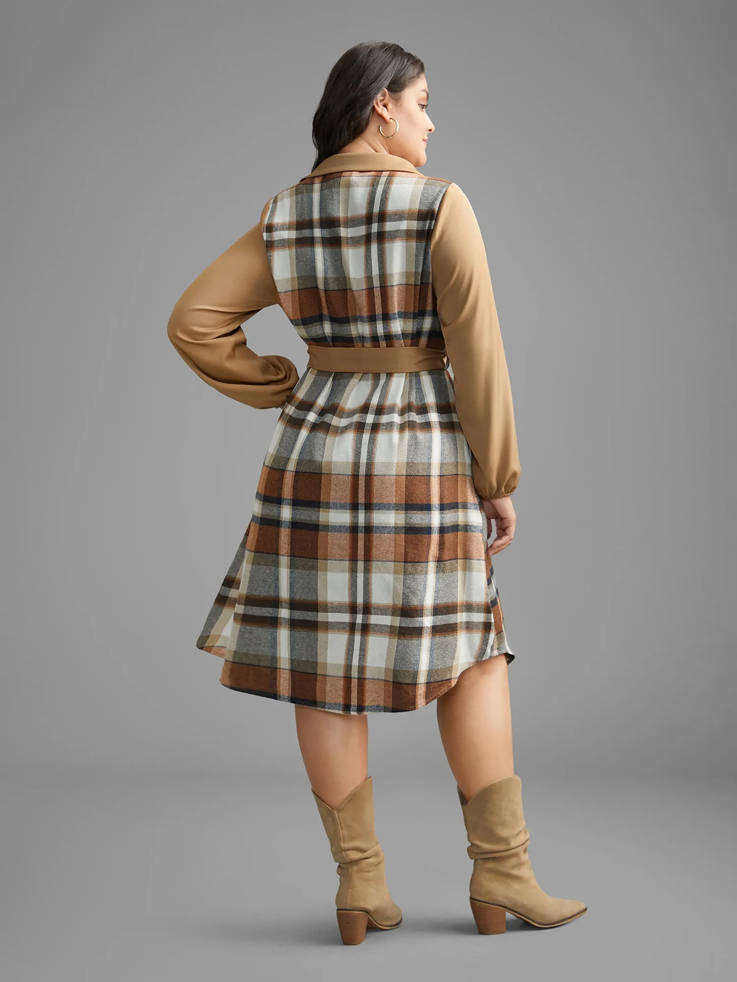 Shirt Collar Plaid Patchwork Belted Dress sold by Bloomchic product image thumbnail 5