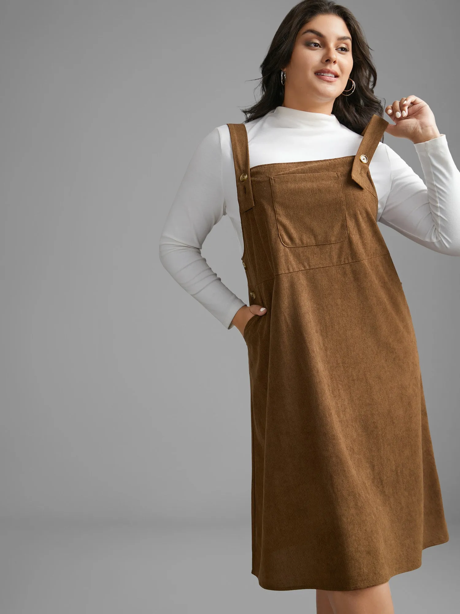 Corduroy Patched Pocket Button Detail Dress sold by Bloomchic product image thumbnail 3