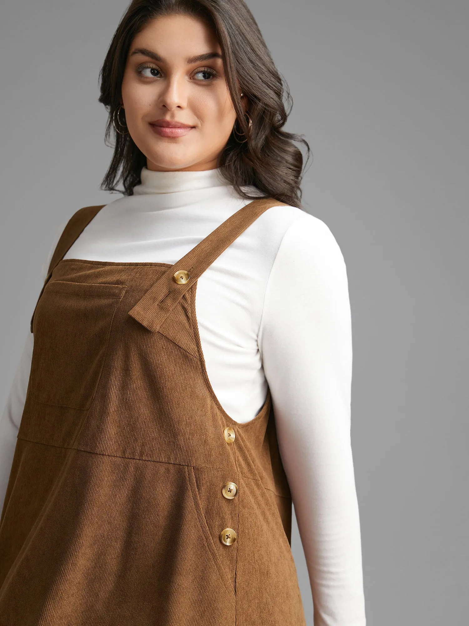 Corduroy Patched Pocket Button Detail Dress sold by Bloomchic product image thumbnail 2