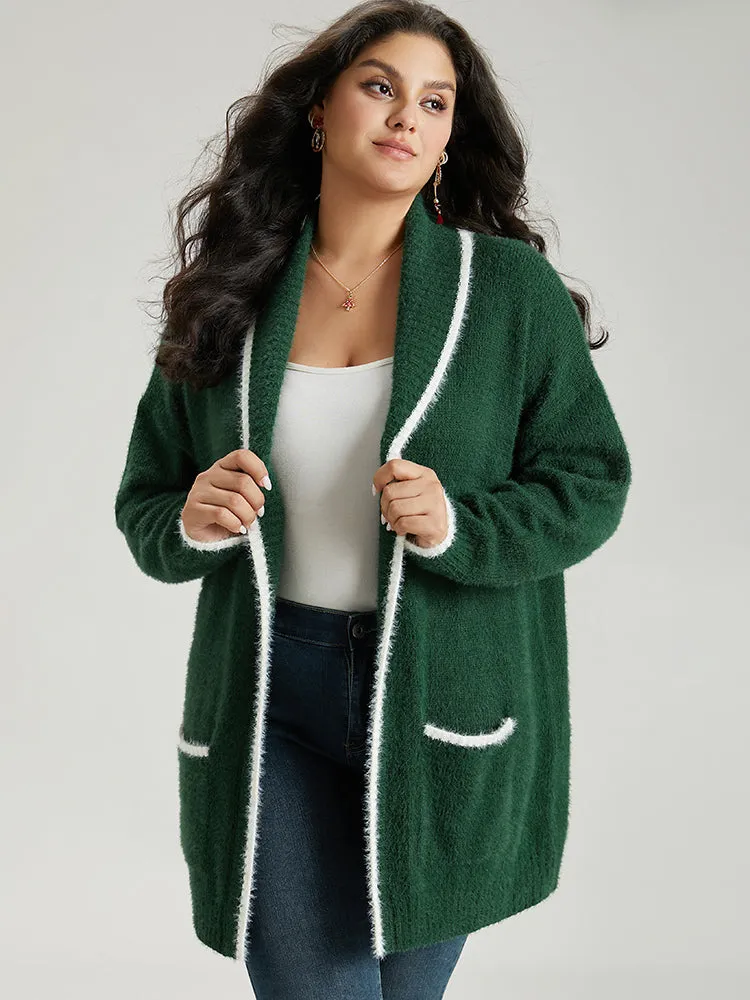 Contrast Trim Fuzzy Patched Pocket Cardigan sold by Bloomchic product image thumbnail 3