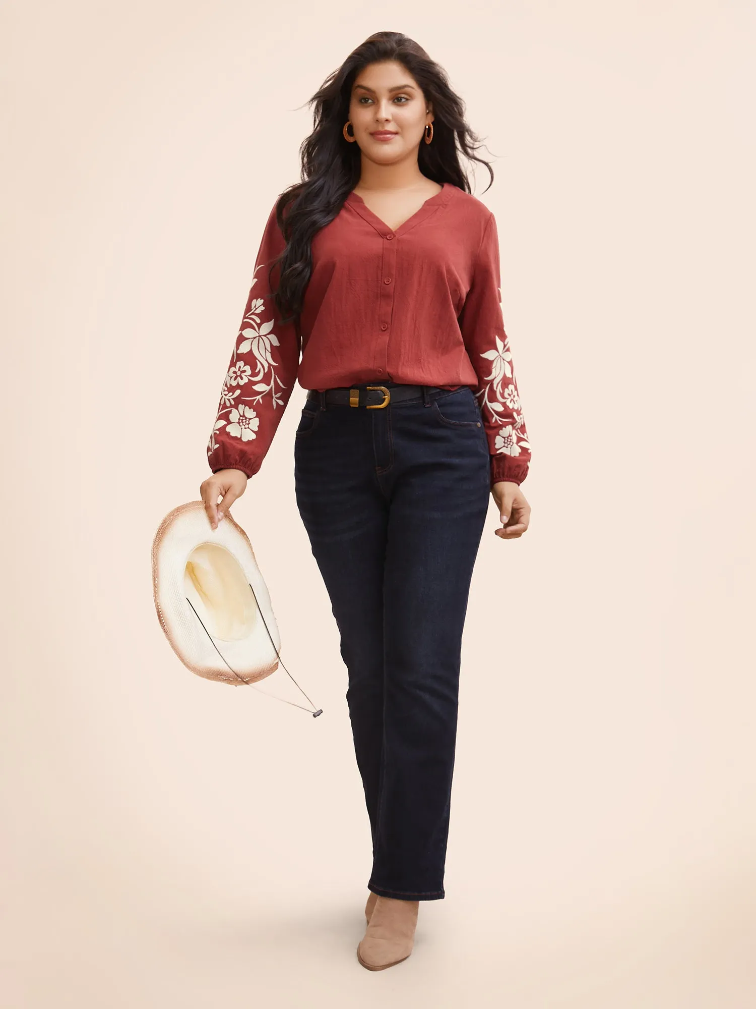 Floral Embroidered Full Sleeves Notched Collar Blouse sold by Bloomchic product image thumbnail 2