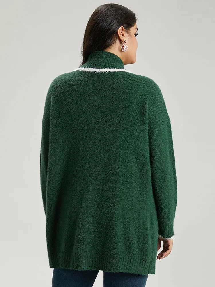 Contrast Trim Fuzzy Patched Pocket Cardigan sold by Bloomchic product image thumbnail 2