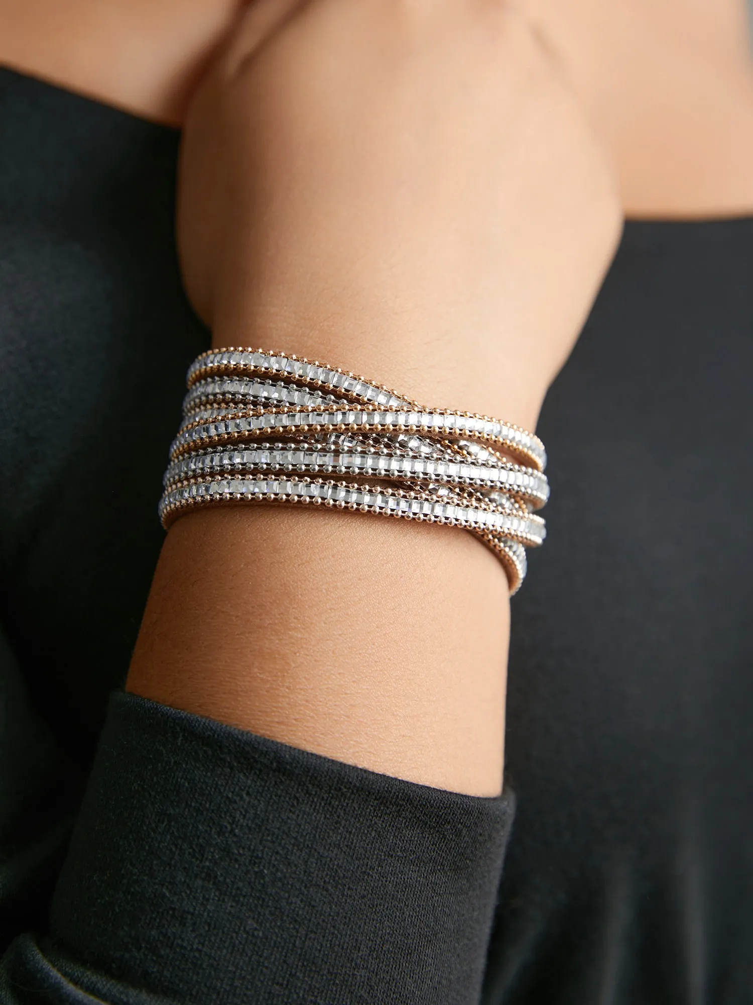 Twist Cubic Zirconia Cuff Bangle Bracelet sold by Bloomchic