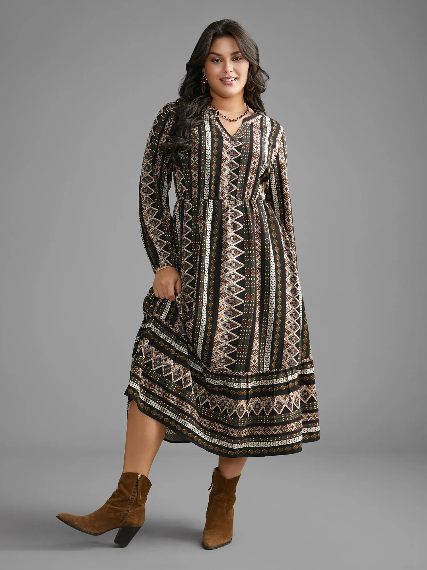 Bandana Lantern Sleeve Ruffle Hem Dress sold by Bloomchic product image thumbnail 3