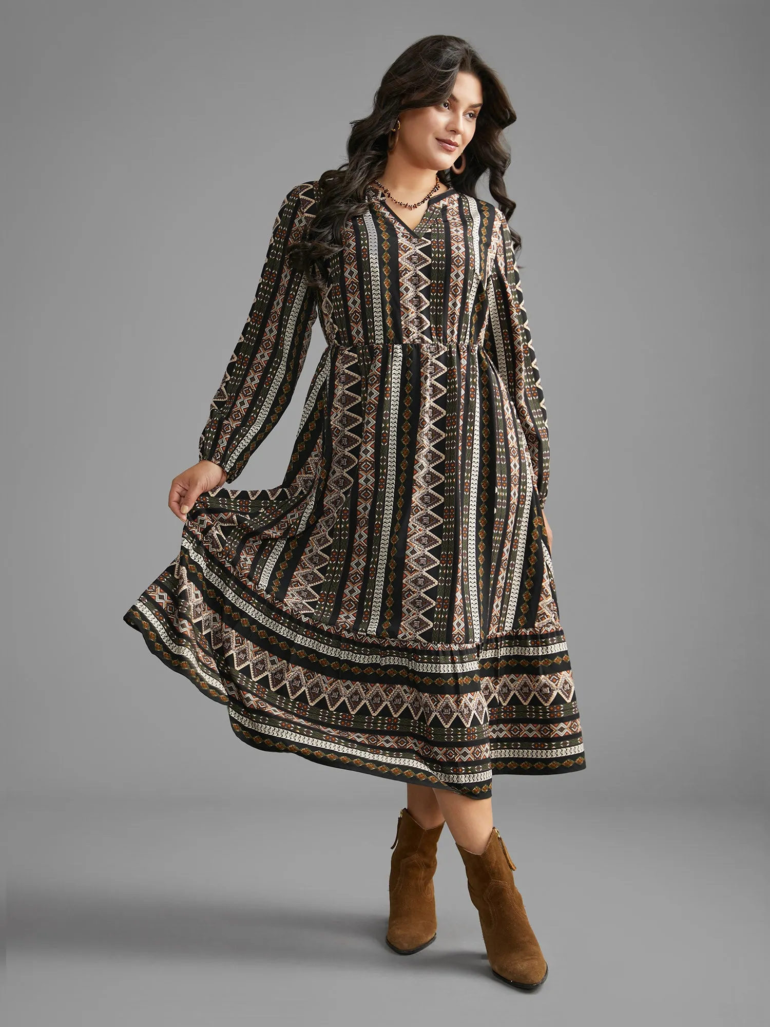 Bandana Lantern Sleeve Ruffle Hem Dress sold by Bloomchic