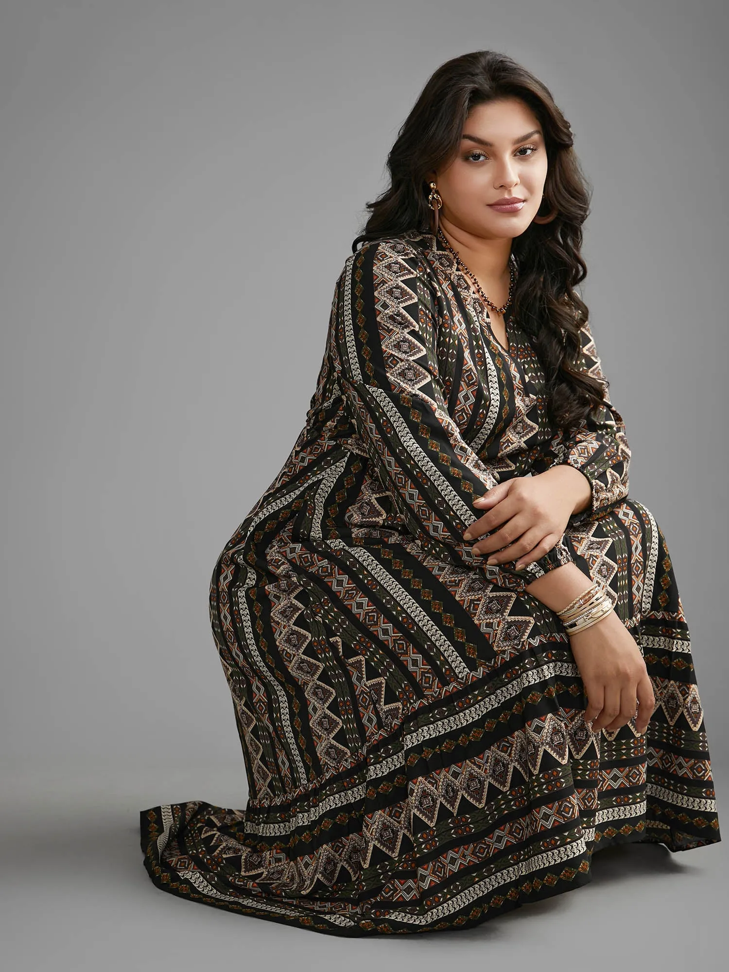 Bandana Lantern Sleeve Ruffle Hem Dress sold by Bloomchic product image thumbnail 4