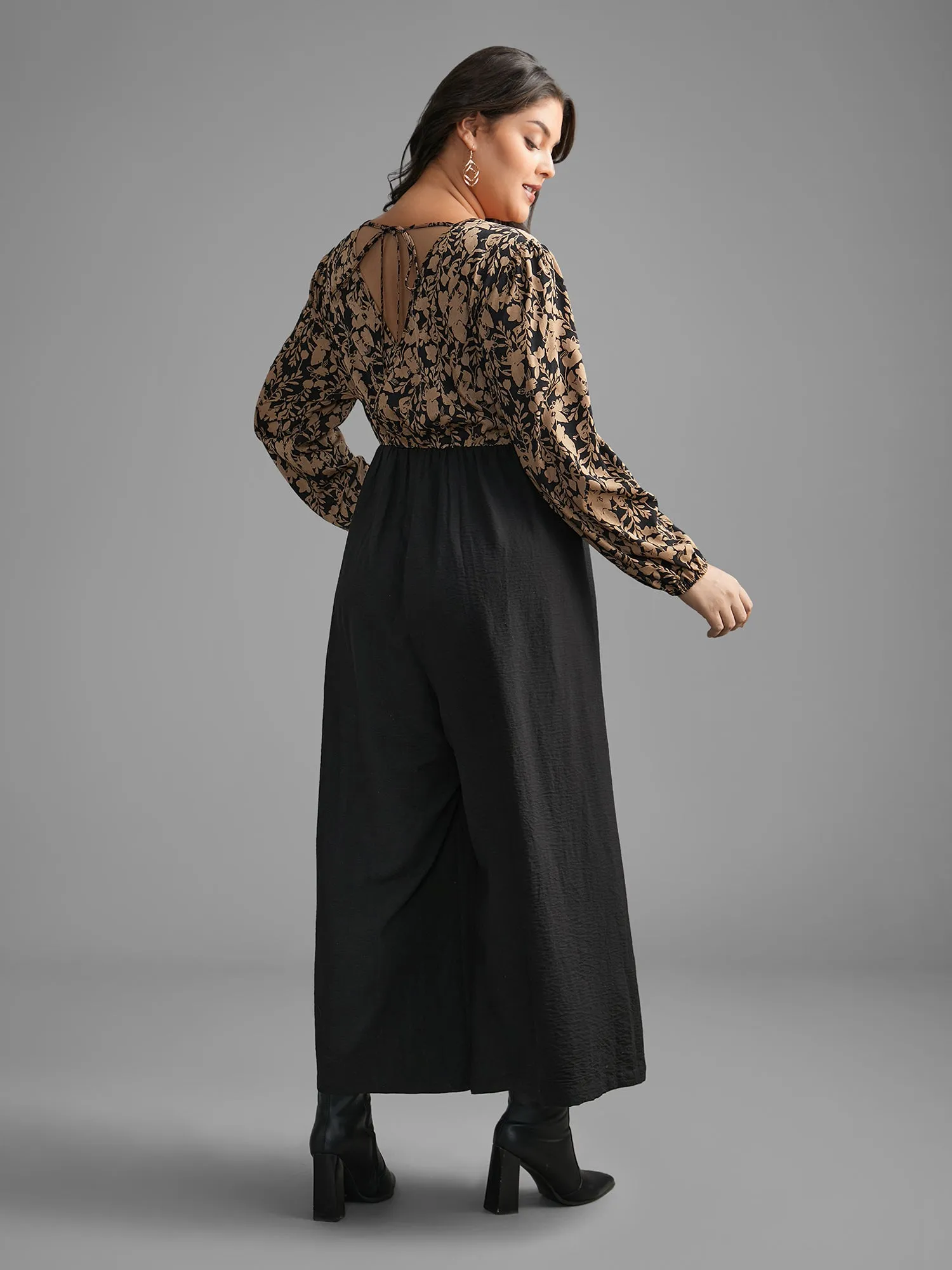 Silhouette Floral Print Patchwork Backless Jumpsuit sold by Bloomchic product image thumbnail 4