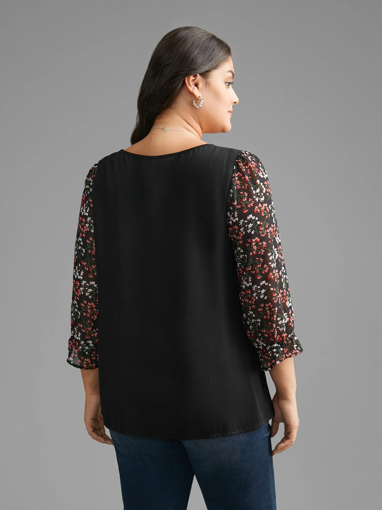 V Neck Ditsy Floral Patchwork Blouse sold by Bloomchic product image thumbnail 5