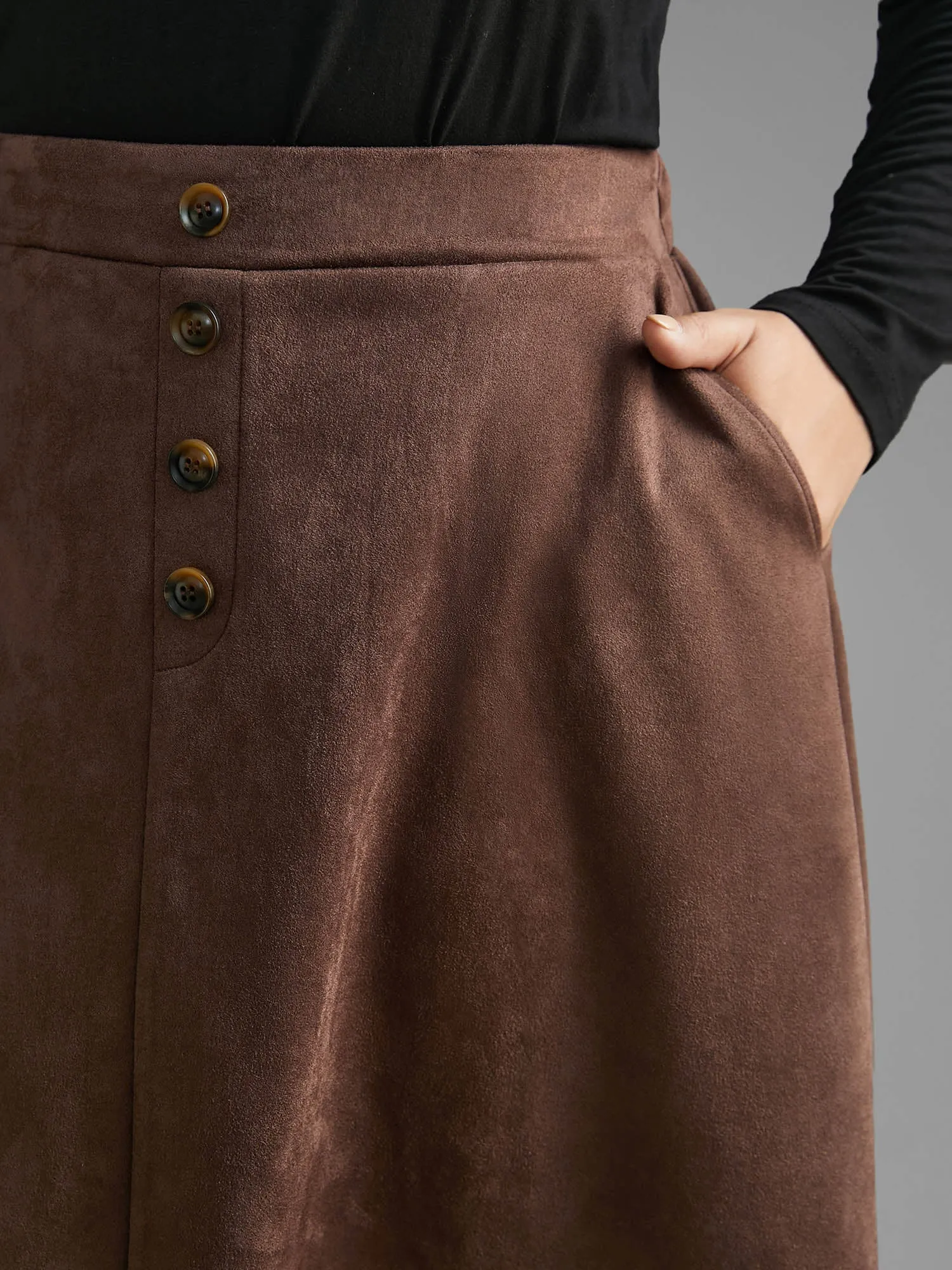 Faux Suede Button Detail Pocket Skirt sold by Bloomchic product image thumbnail 5