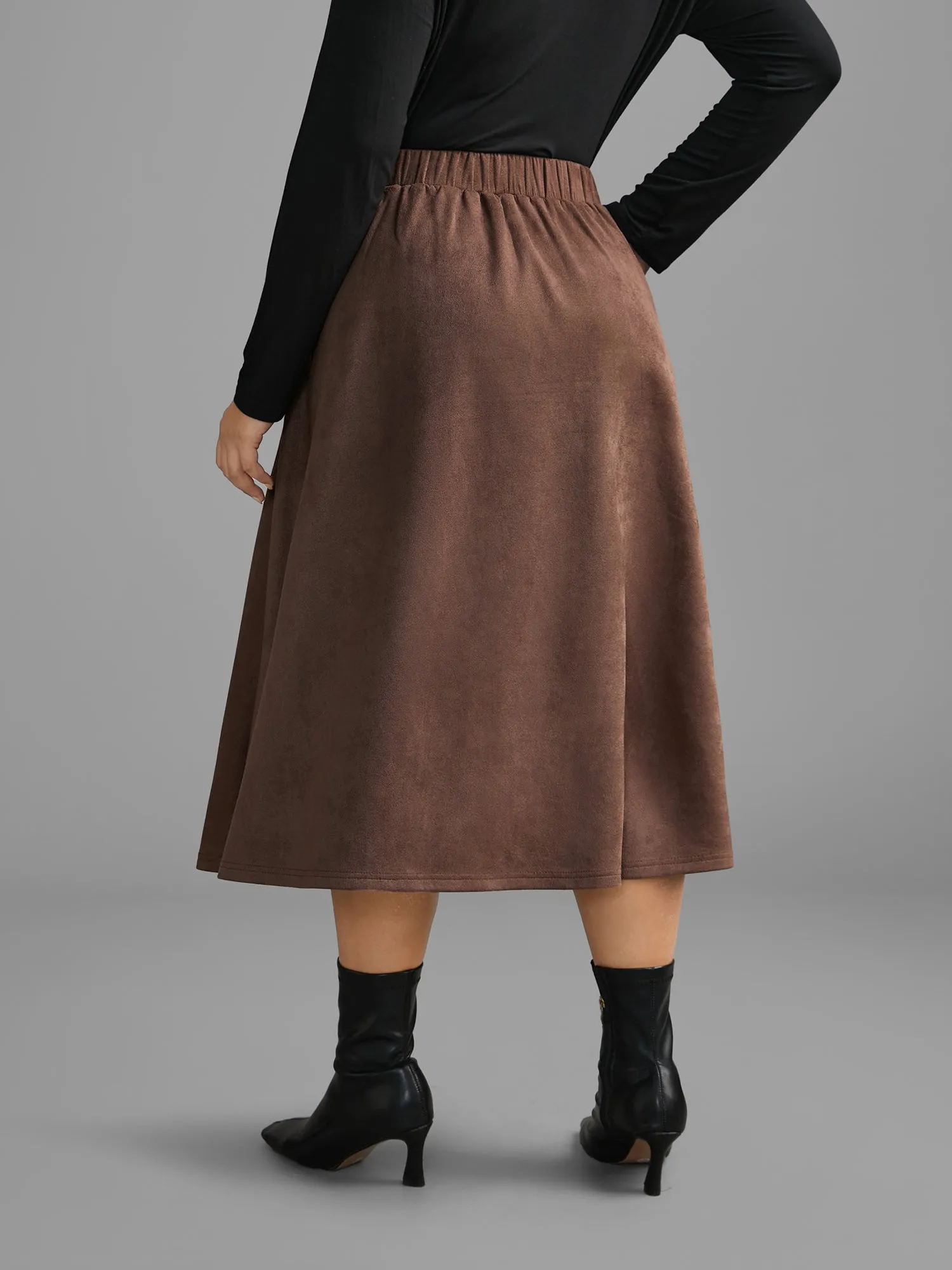 Faux Suede Button Detail Pocket Skirt sold by Bloomchic product image thumbnail 4