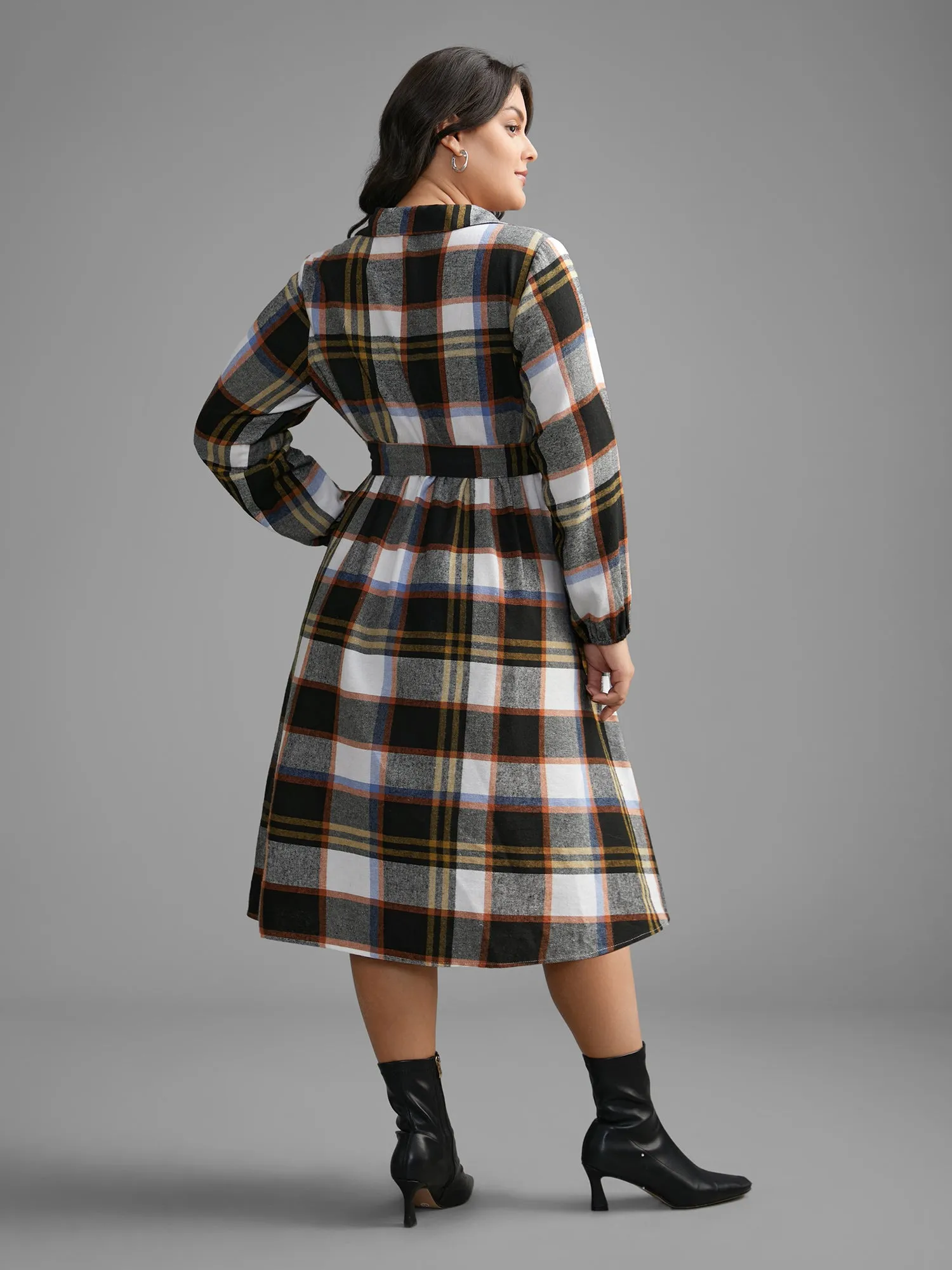 Plaid Button Up Belted Knit Dress sold by Bloomchic product image thumbnail 4