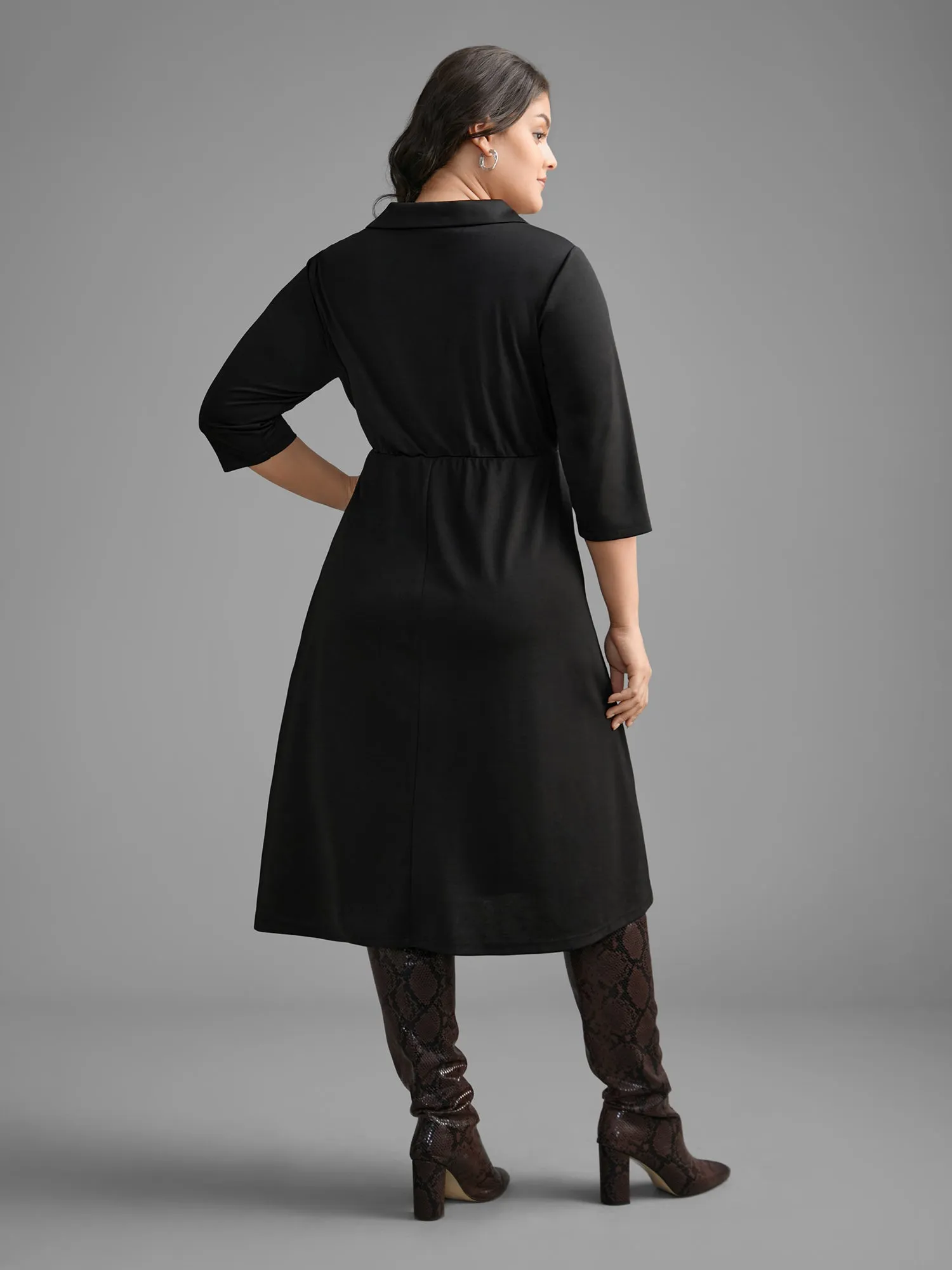 Suit Collar Half Zip Midi Dress sold by Bloomchic product image thumbnail 4