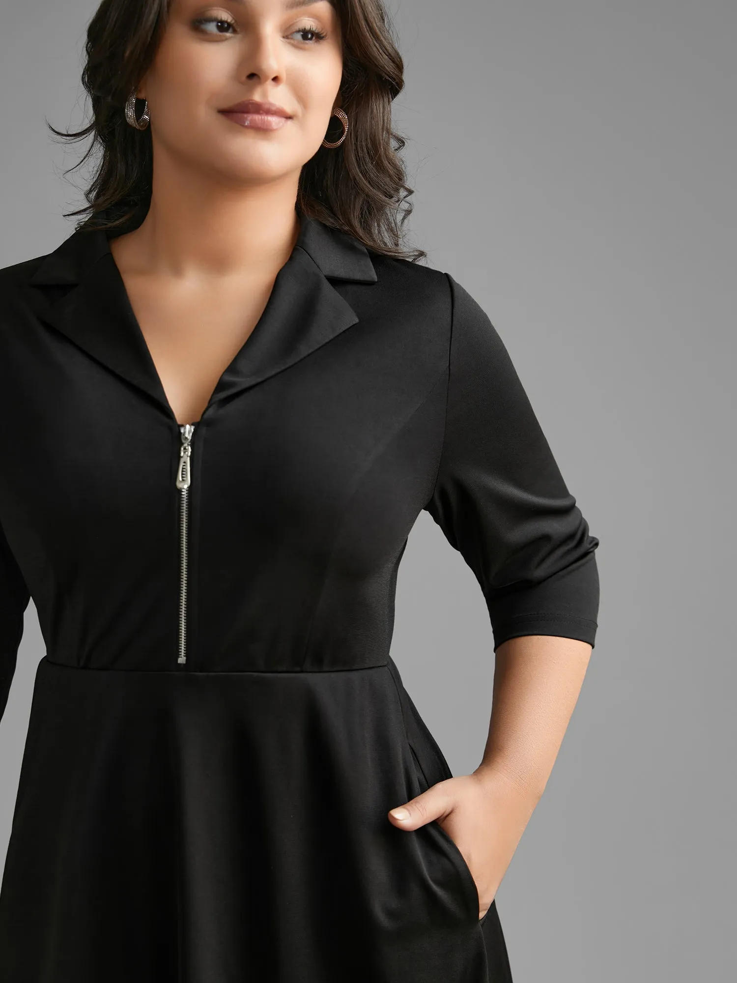 Suit Collar Half Zip Midi Dress sold by Bloomchic product image thumbnail 2