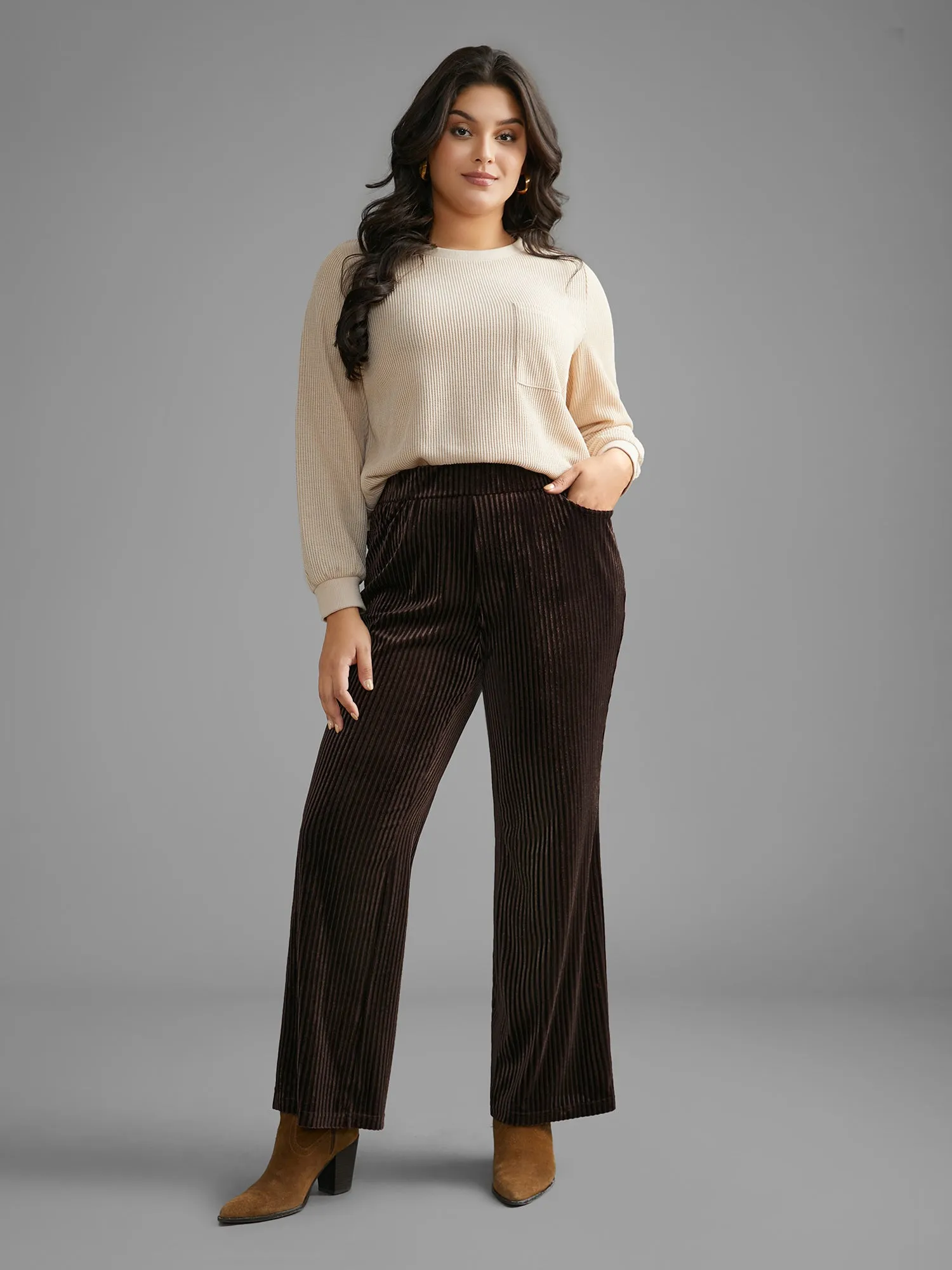 Plain Velvet Stretchy Bootcut Pants sold by Bloomchic product image thumbnail 2