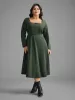 Square Neck Plain Button Detail Dress sold by Bloomchic