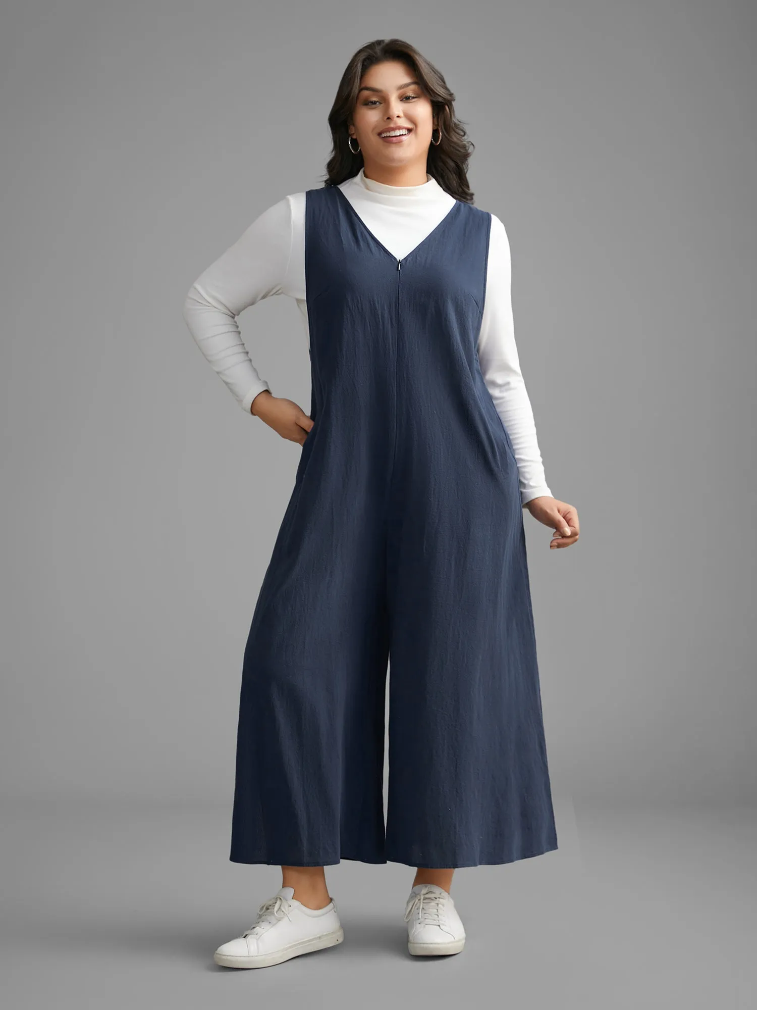 Cotton Solid V Neck Loose Jumpsuit sold by Bloomchic product image thumbnail 3