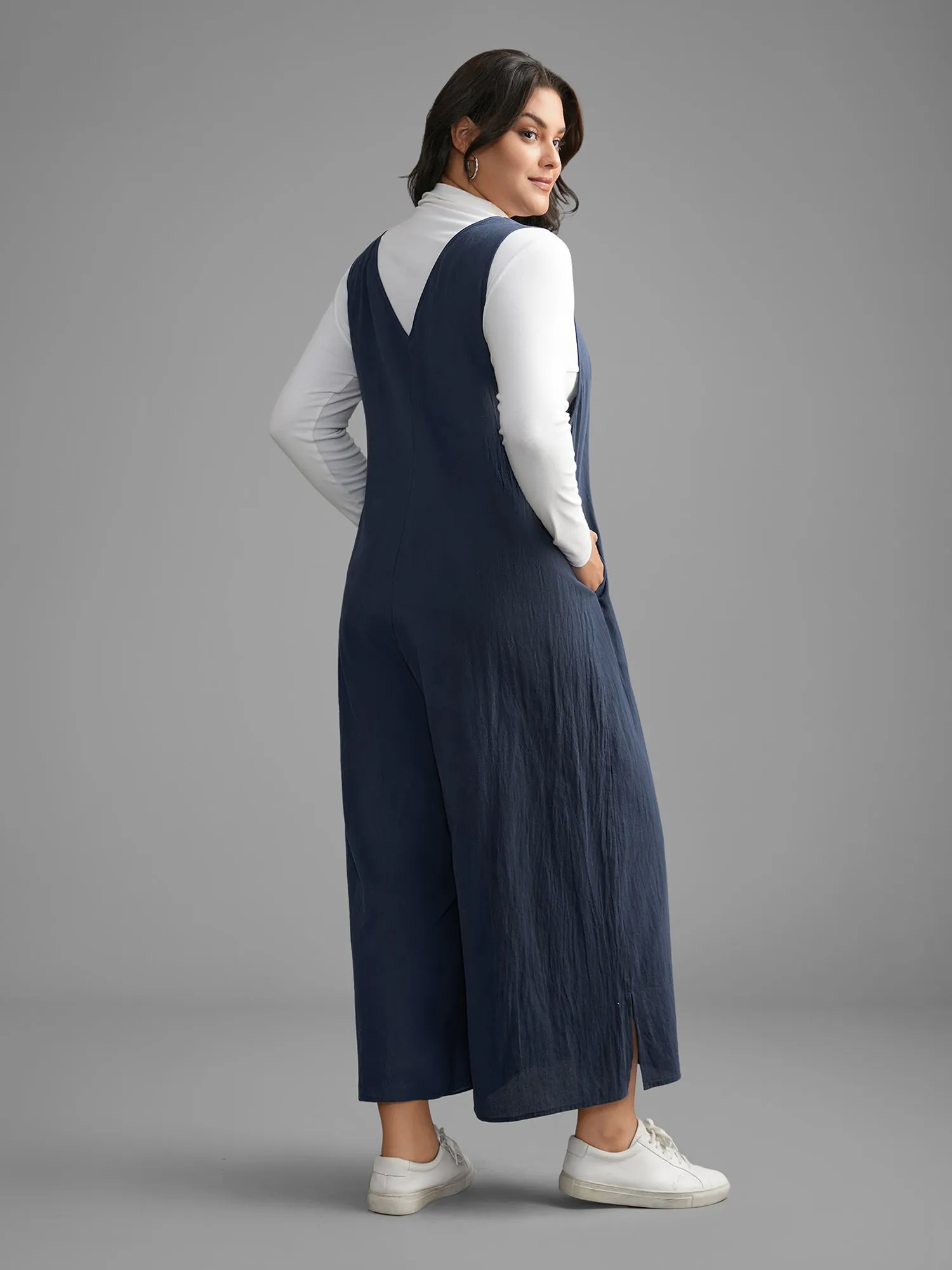 Cotton Solid V Neck Loose Jumpsuit sold by Bloomchic product image thumbnail 4