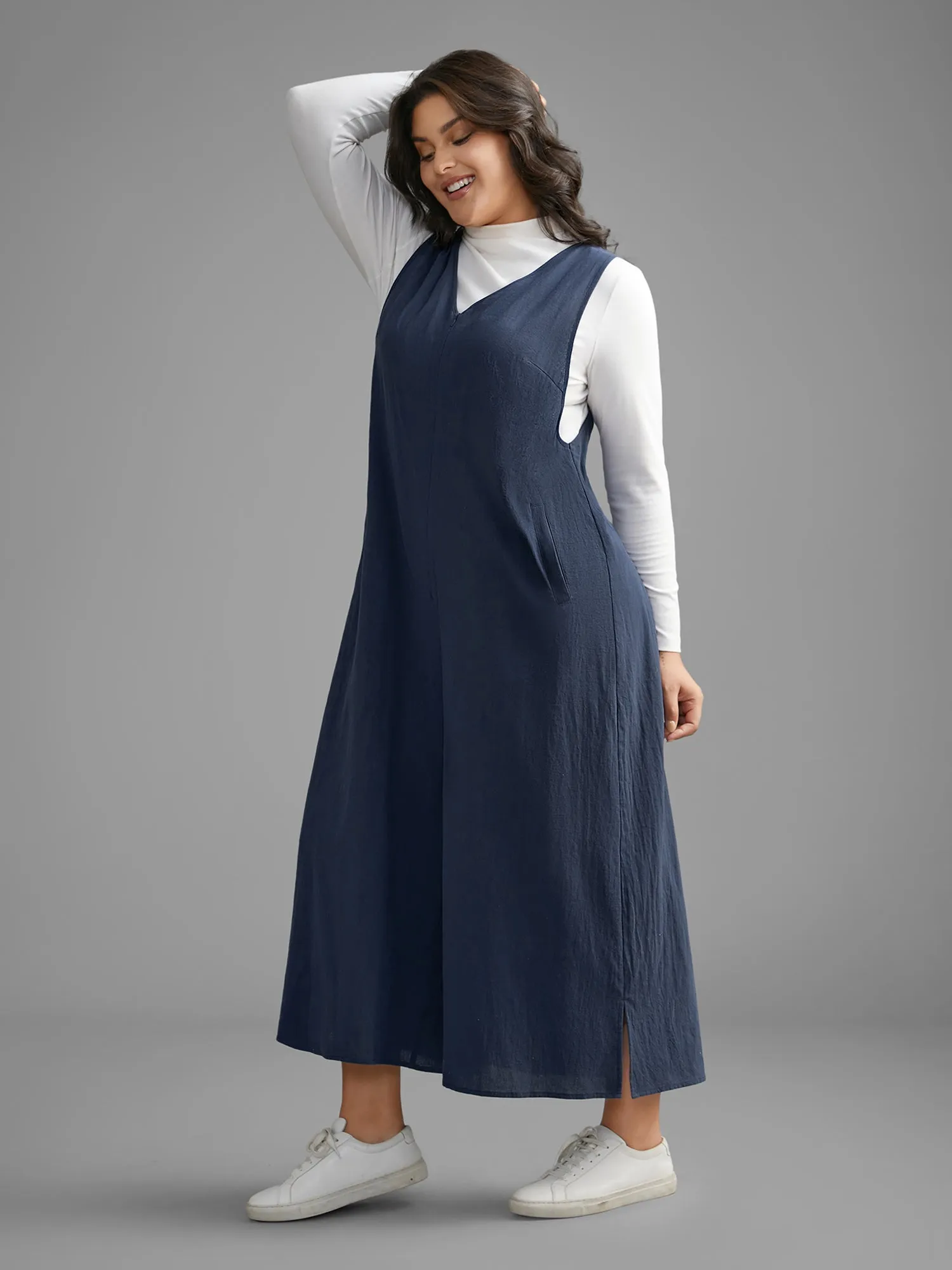 Cotton Solid V Neck Loose Jumpsuit sold by Bloomchic