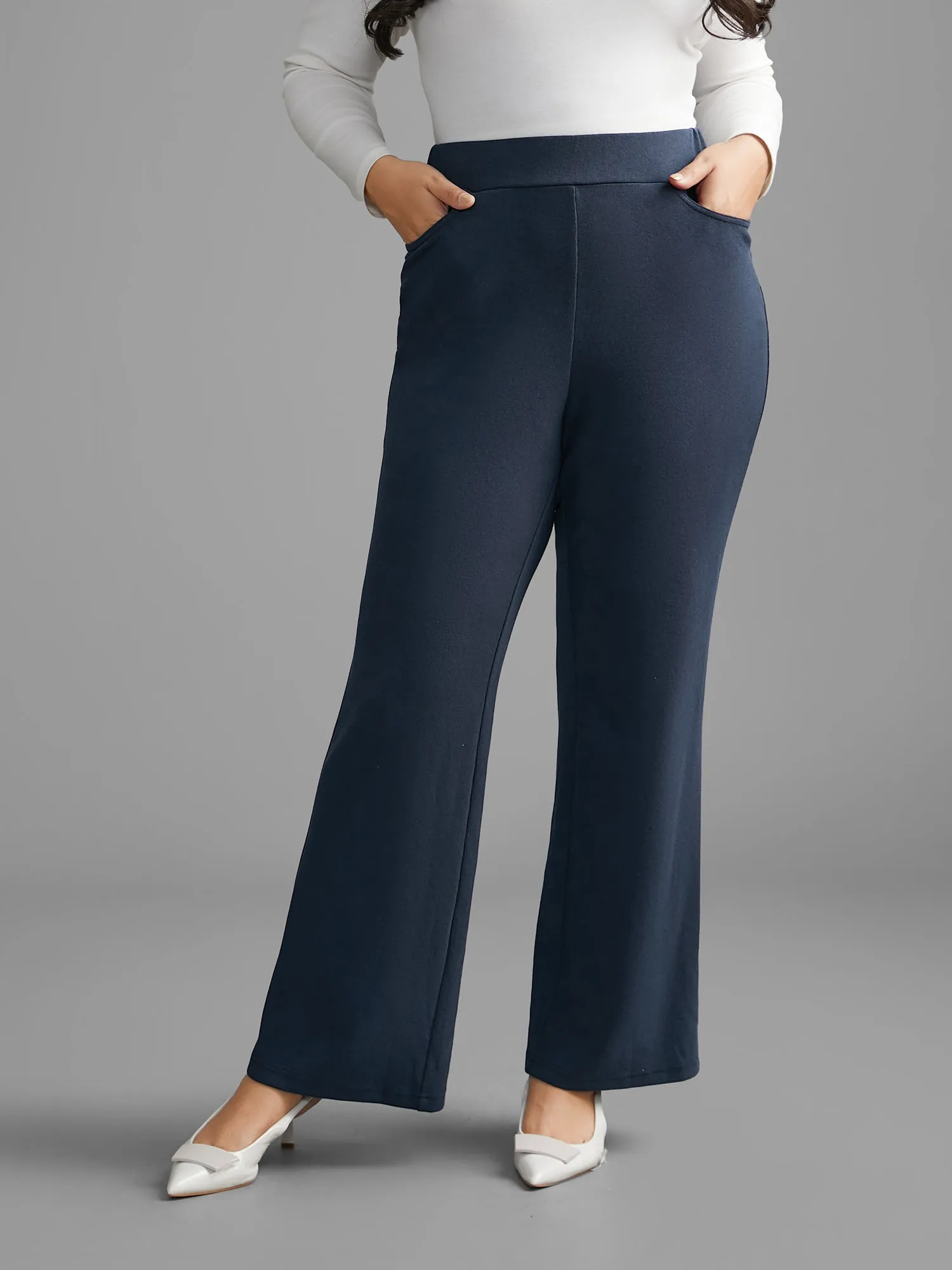 Plain Textured Stretchy Bootcut Pants sold by Bloomchic
