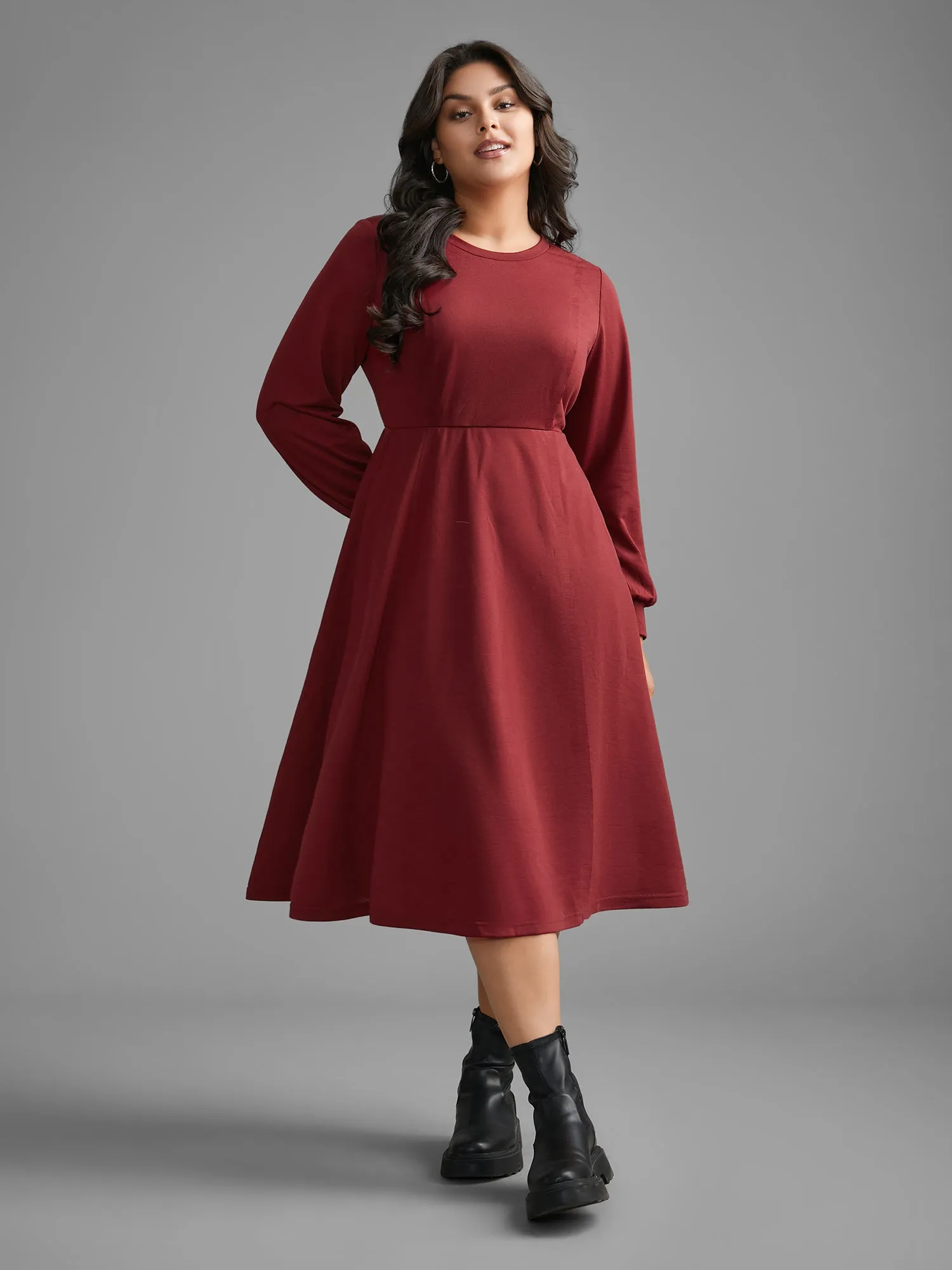 Solid Round Neck Midi Knit Dress sold by Bloomchic