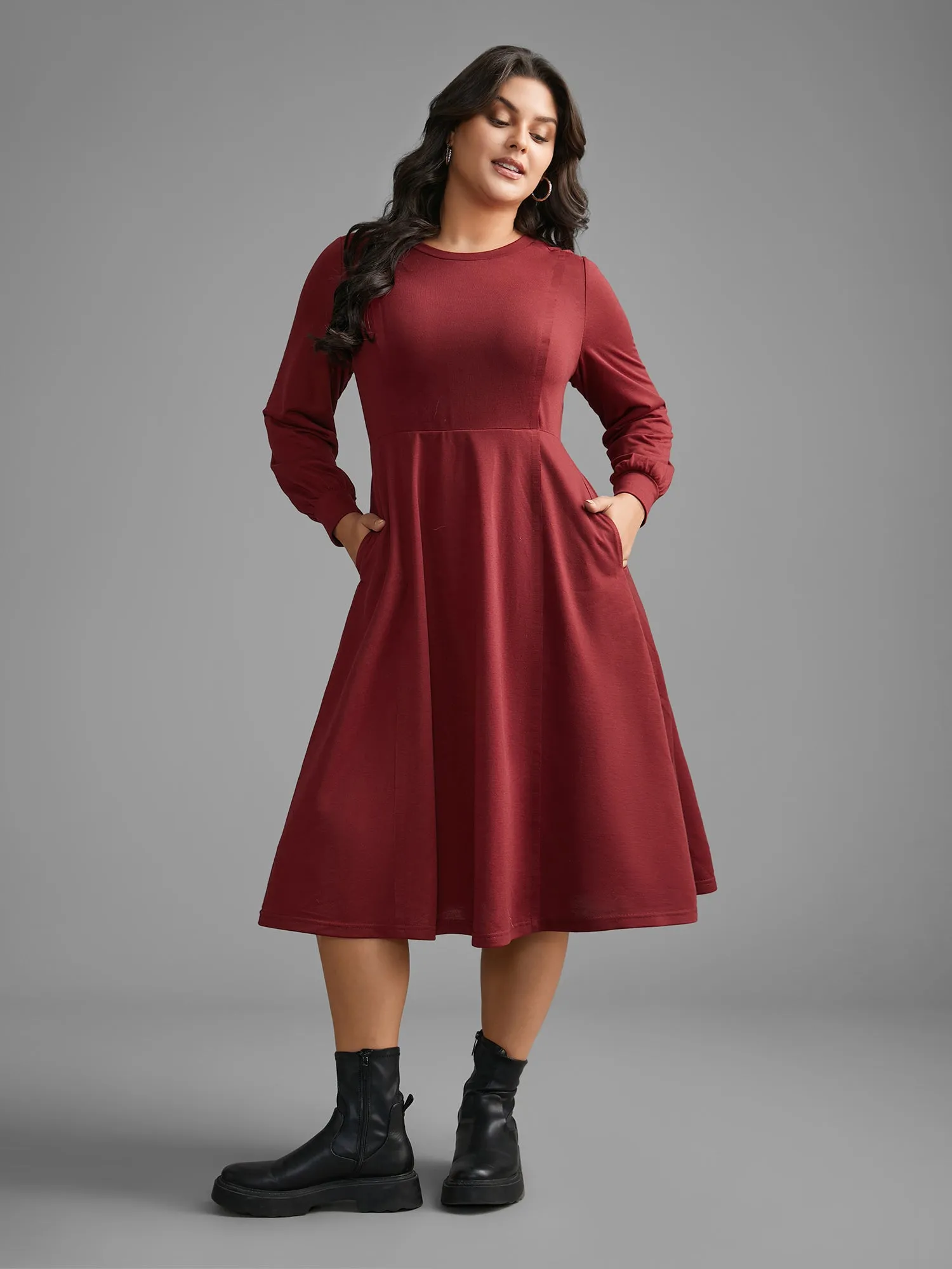 Solid Round Neck Midi Knit Dress sold by Bloomchic product image thumbnail 4