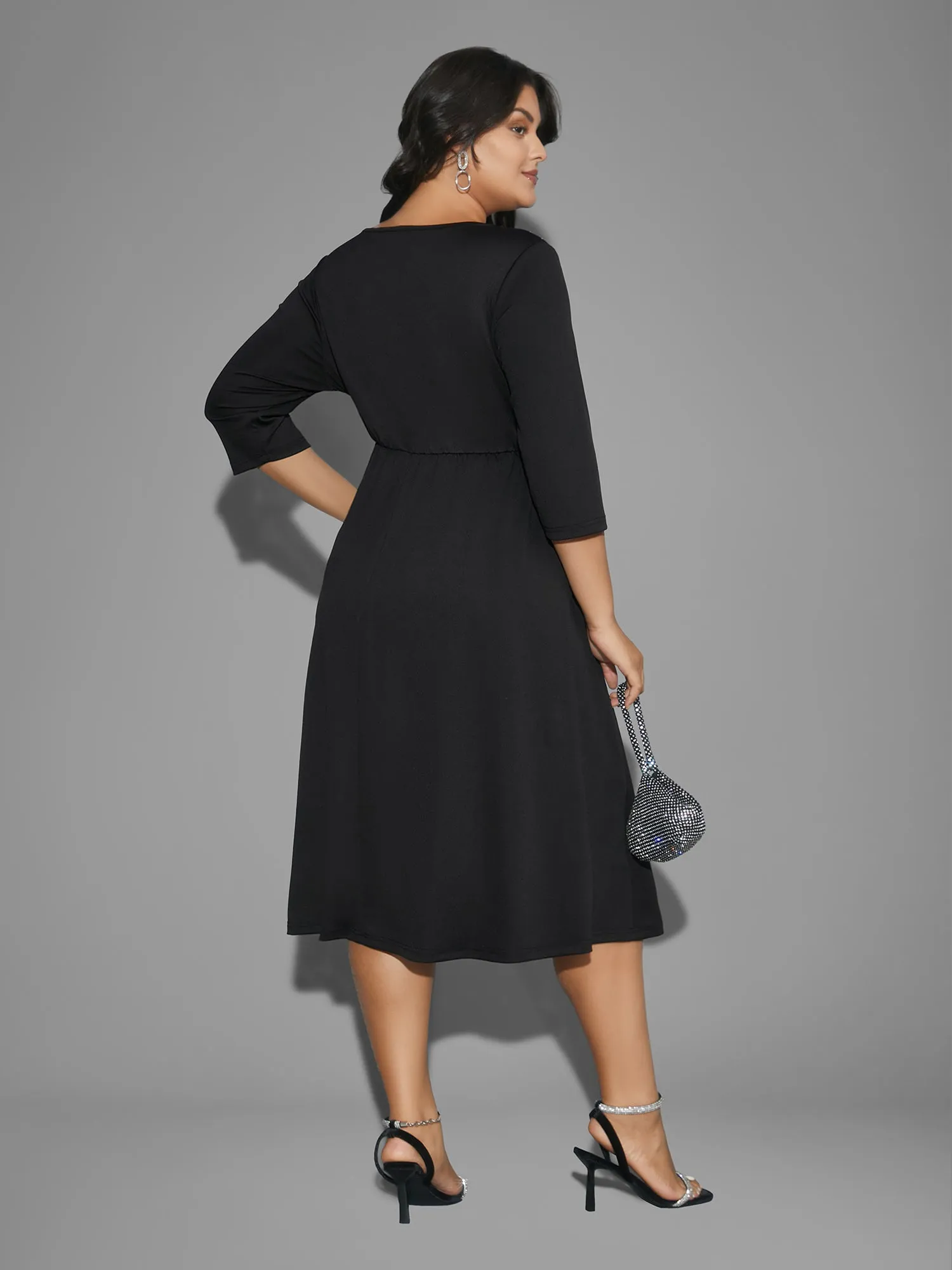 Round Neck Rhinestone Patchwork Midi Dress sold by Bloomchic product image thumbnail 4